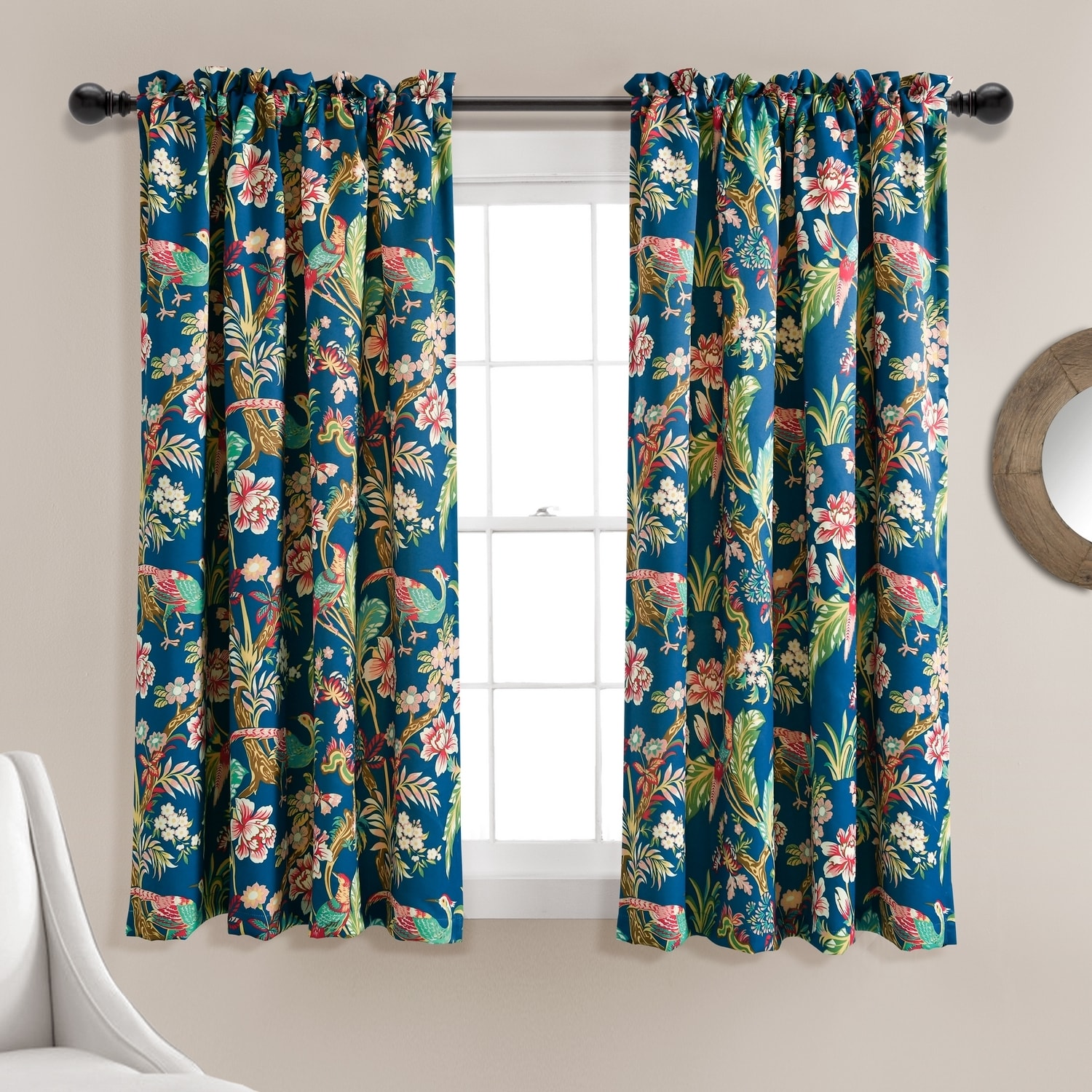 Lush Decor 21T012744 63-in Navy Floral Light filtering Rod pocket Curtain panel pair