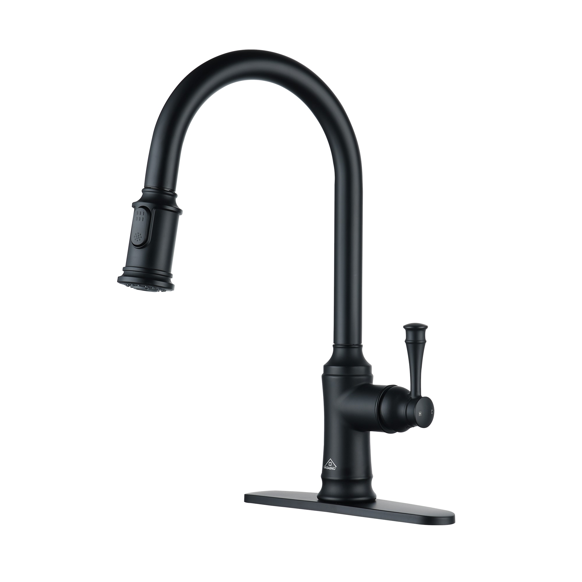 CASAINC CA-YWB1202 Matte Black Single Handle Deck-mount Pull-out Kitchen Faucet with Sprayer ( Deck Plate Included )