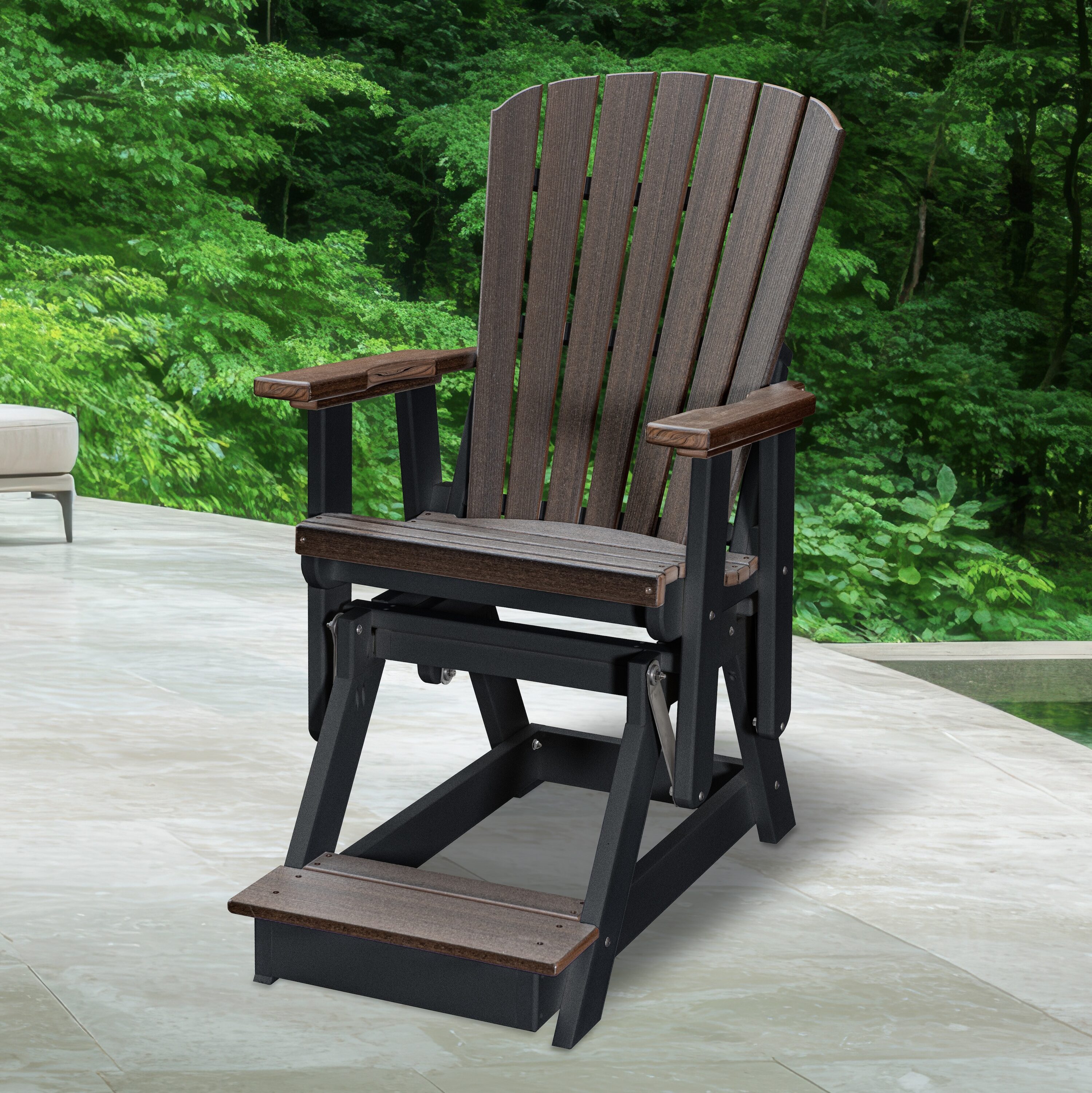 A Furniture Classics 516BZBK American Furniture Classics Model 516BZBK Fan Back Balcony Glider in Brazilian Walnut on a Black Base