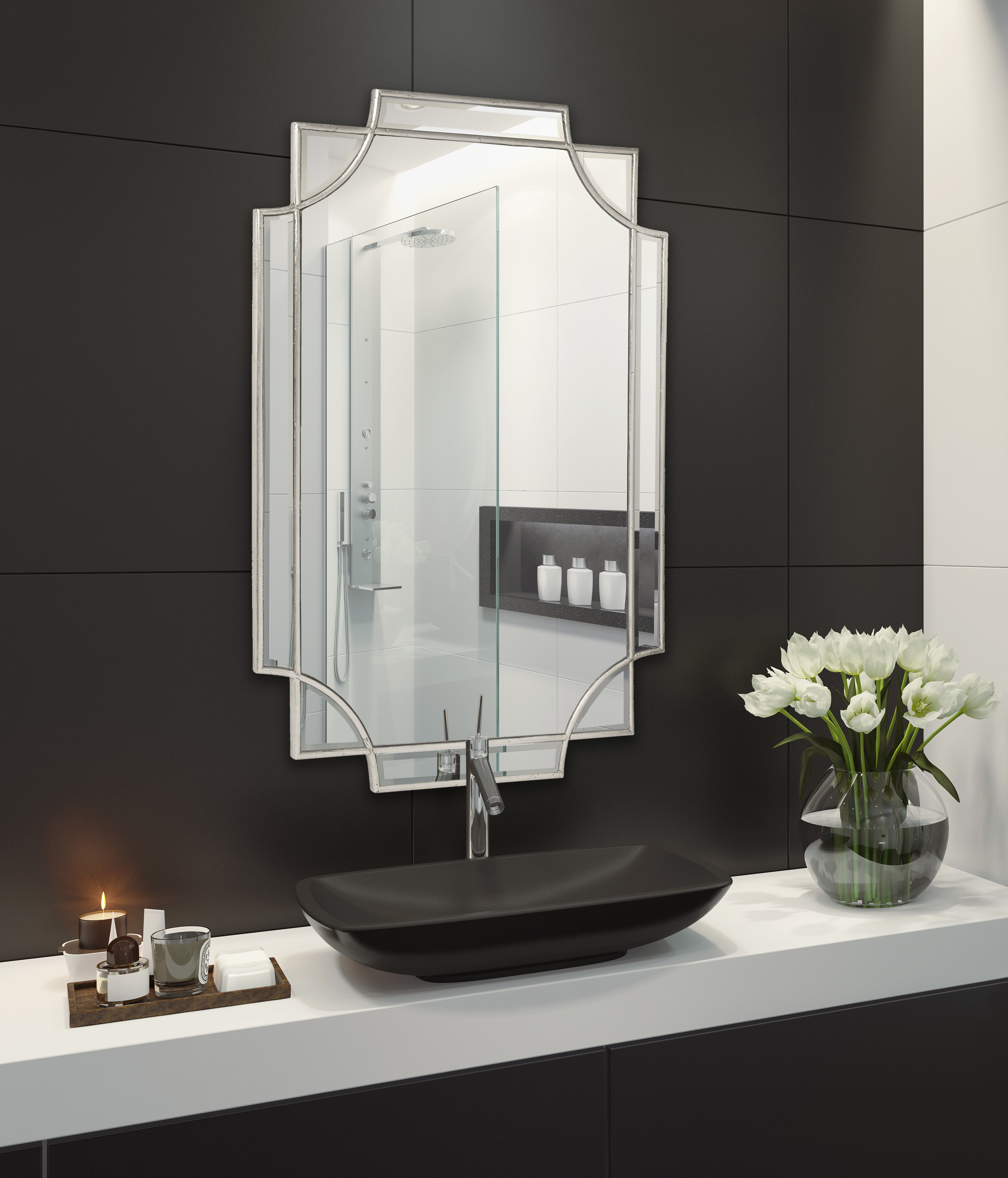 Elegant Transitional Silver Wood Full-Length Mirror, 39.35x28.25