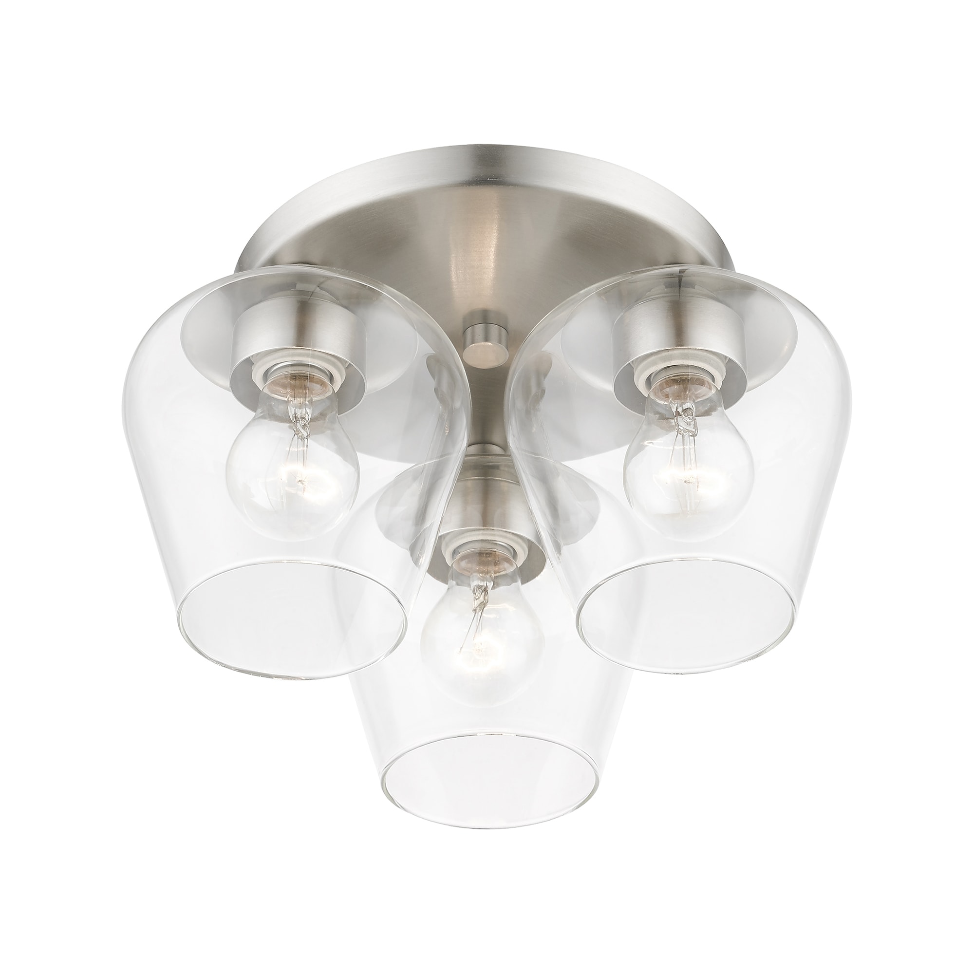Elegant Brushed Nickel 3-Light Flush Mount with Clear Glass Shade