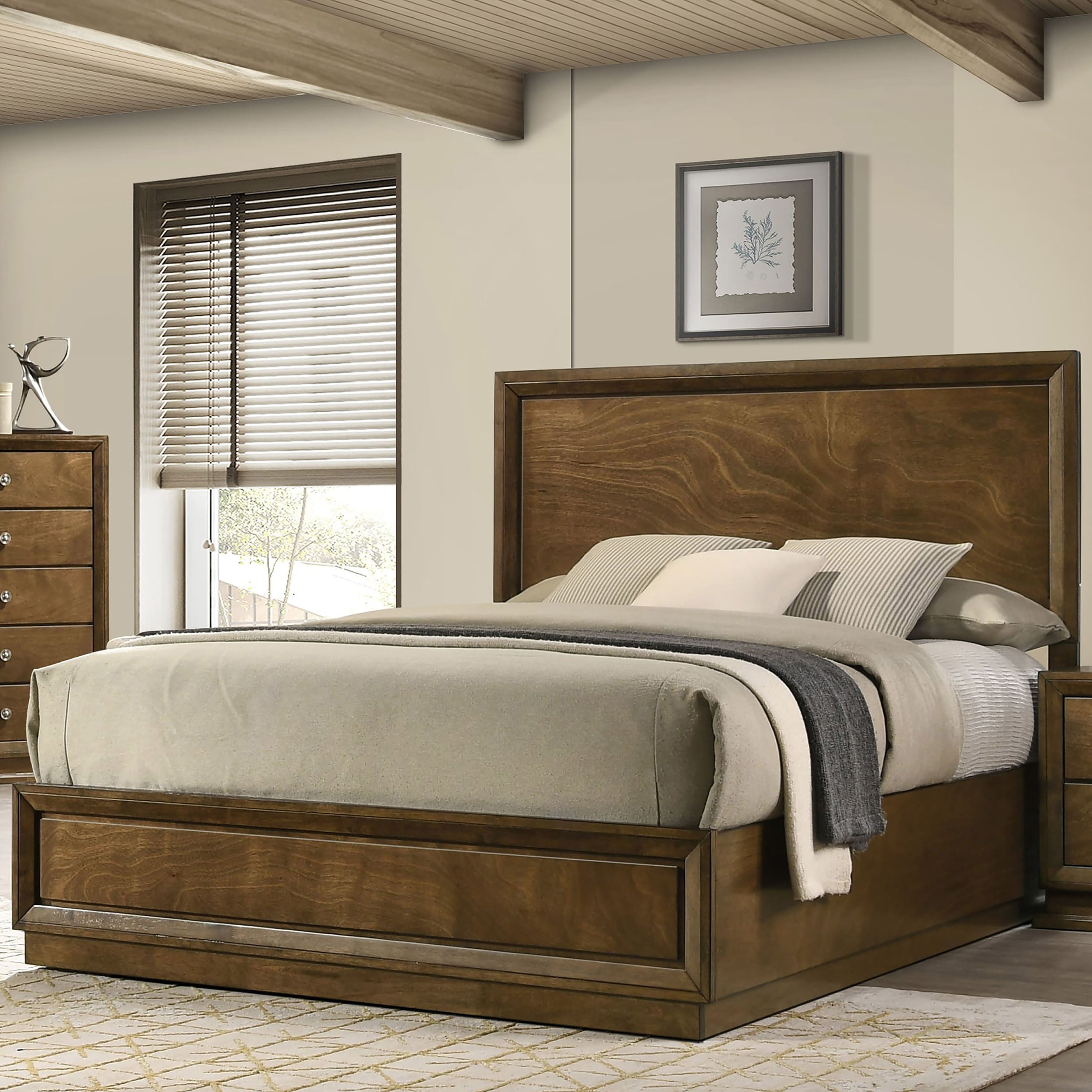 Furniture of America IDF-N7213WN-EK King Walnut Wood Panel Bed with Headboard