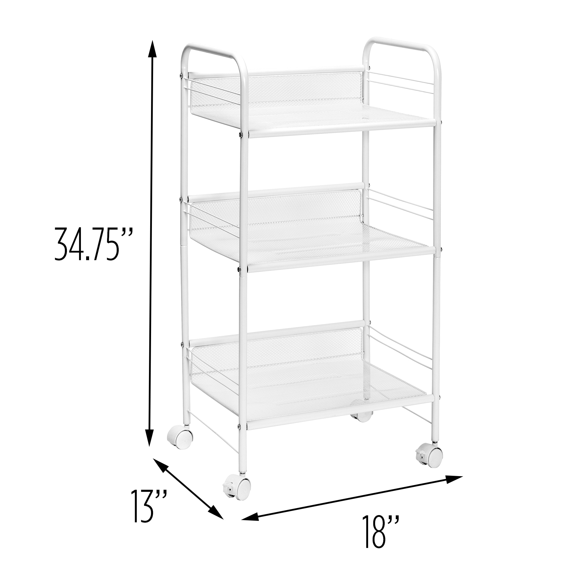 White 3-Tier Steel Wire Rolling Storage Cart with Lockable Casters