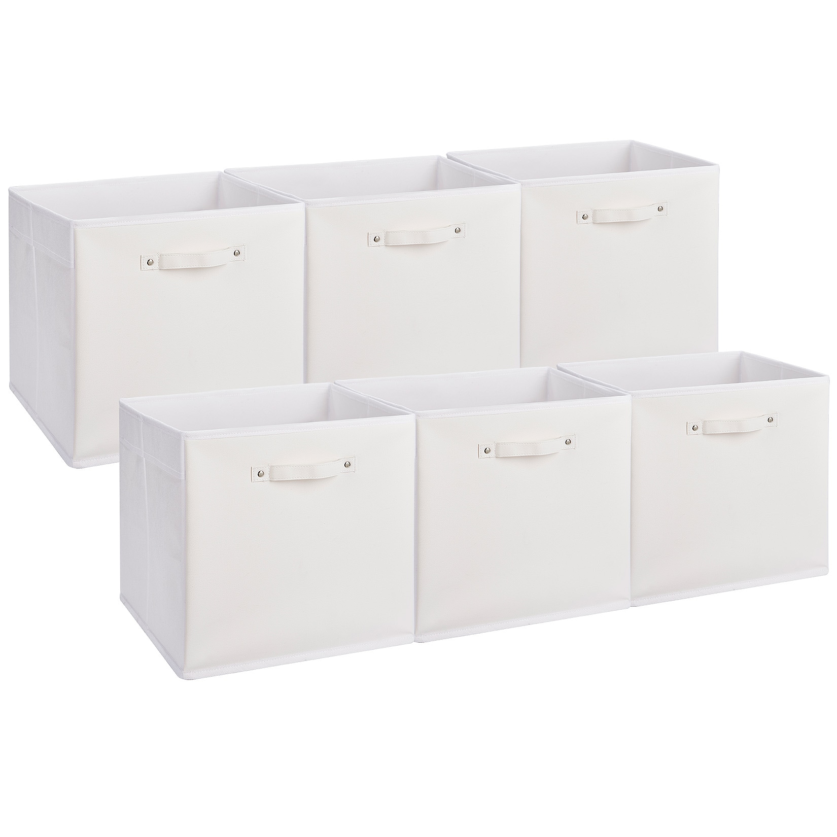 Garvee 6 Pack 13 Inch Fabric Storage Bins with Faux Leather Accents and Handles White Foldable Cube Organizer Baskets for Shelves Closet Clothes Toys and Blankets #BZZ-TCBI266EEPNC