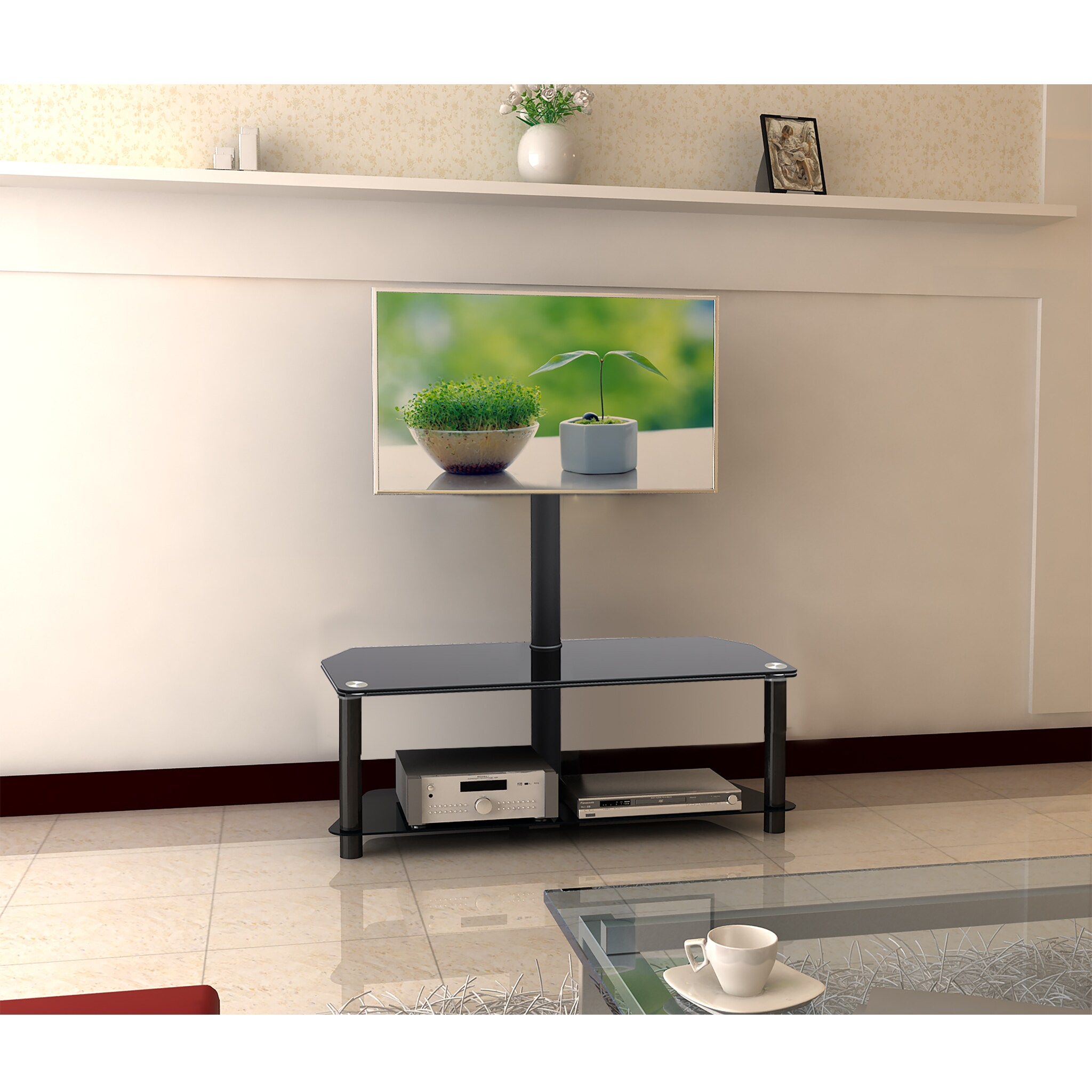 ProHT Modern/Contemporary Black TV Stand Integrated TV Mount