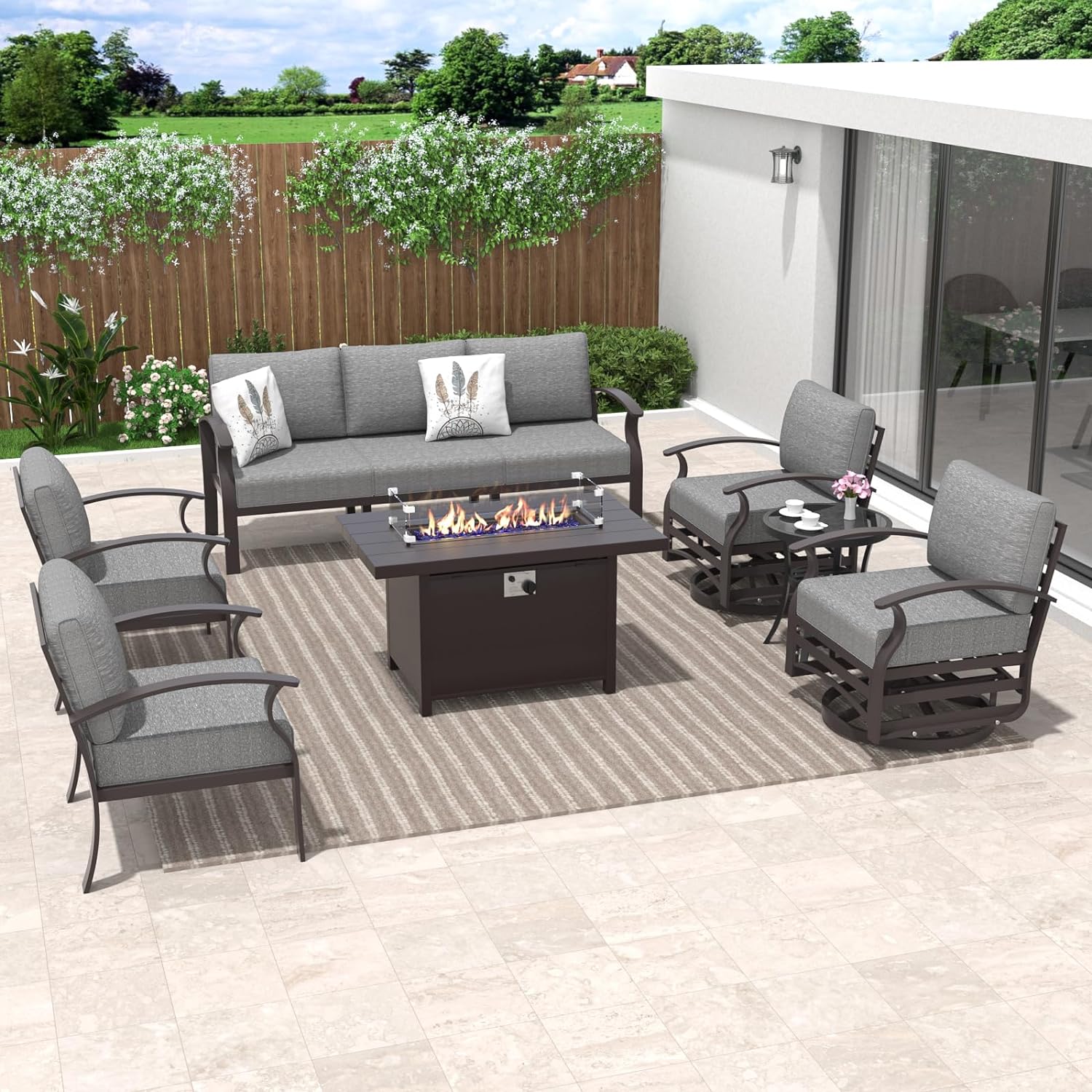 ALAULM LS-A-5S+3SRC-GREY 7 -Piece Patio Conversation Set with Light Gray Cushions