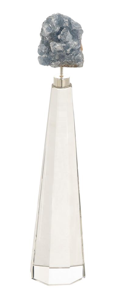 Grayson Lane 79667 Blue Crystal Sculpture with Triangular Silver Metal Stand 3 x 13