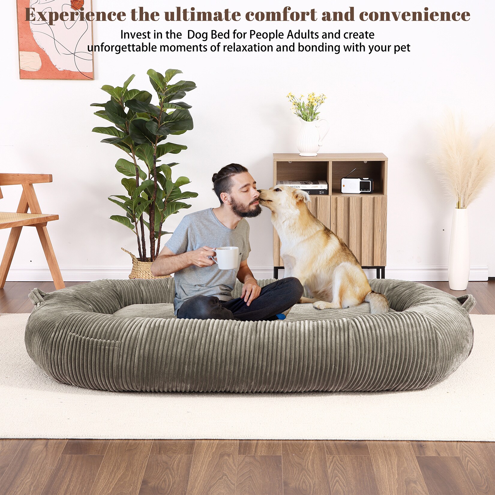 IdealHouse Brown Human Size Giant Dog Bed for Adult Men Women 71x43 ...