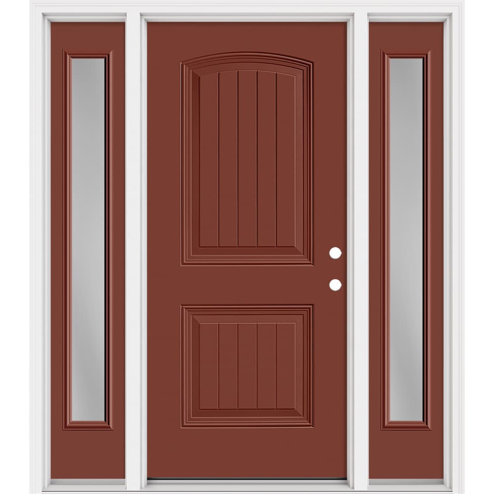 Masonite 321221 Steel Doors Series 64-in x 80-in x Steel No glass Left-hand inswing Foxtail Painted Prehung Front Door with Sidelights with Brickmould Insulating core
