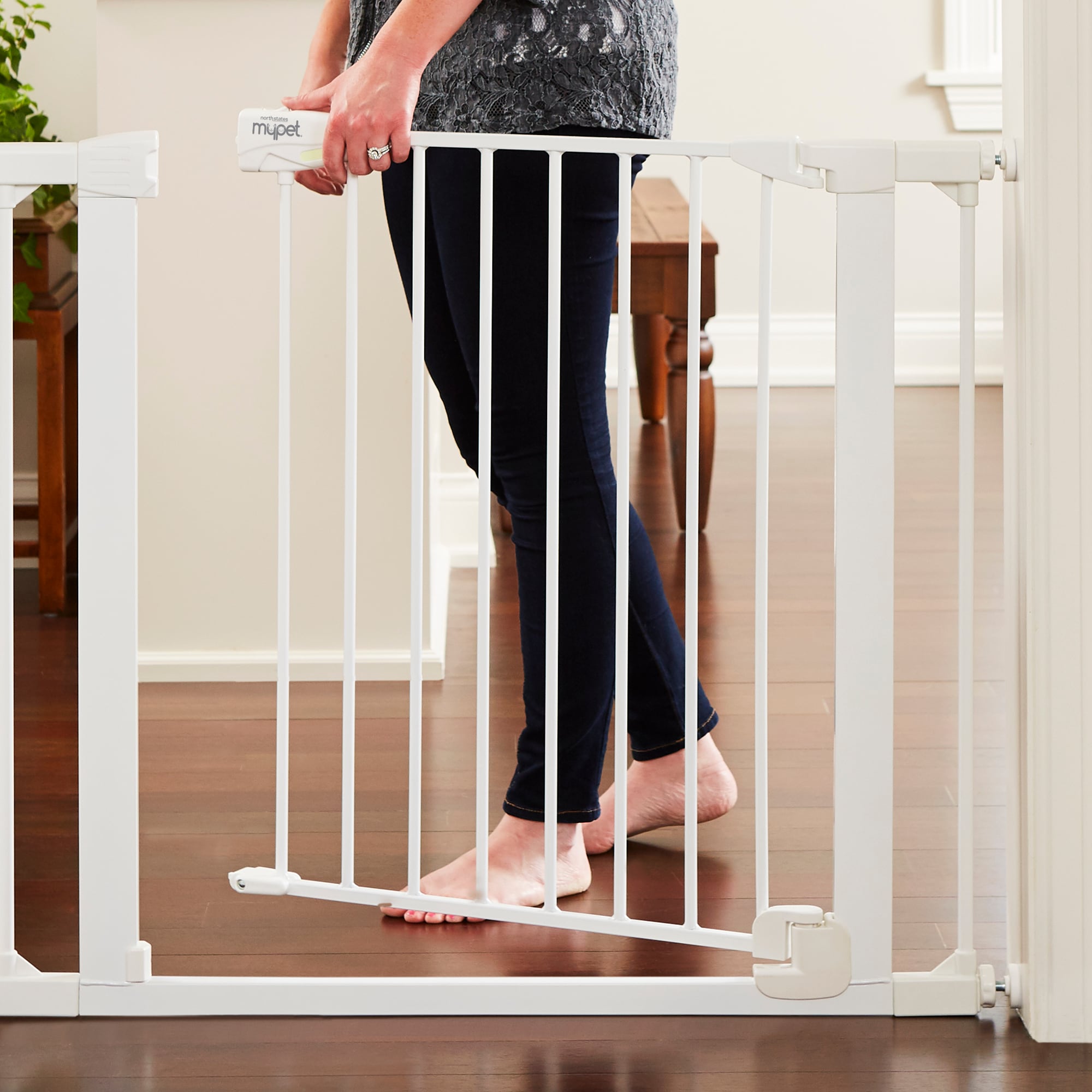 Extra-Wide White Metal Auto-Close Baby Gate