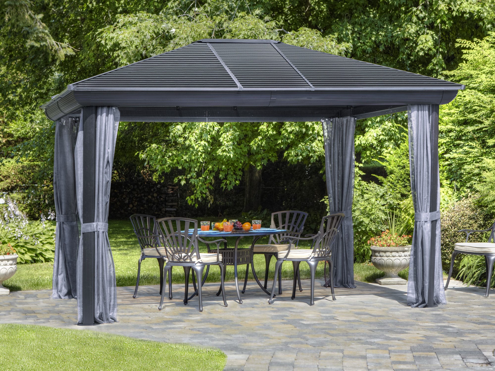 Gazebo Penguin 43204MR-32 9.75-ft x 14-ft Venus Rectangle Slate Metal Steel Roof Gazebo with Screen Included