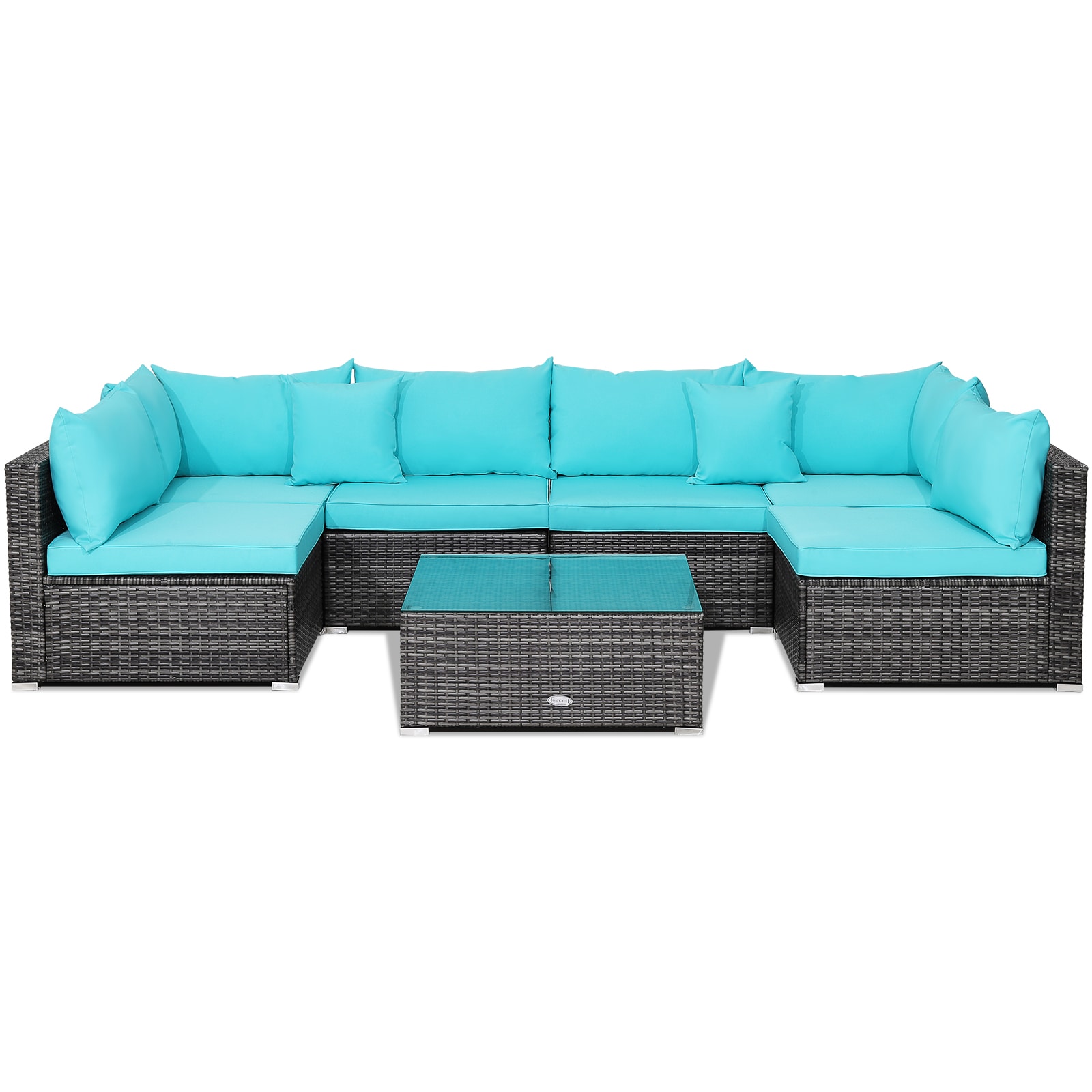  OD39TUHW704 Patio Conversation Sets 7 -Piece Rattan Patio Conversation Set with Blue Cushions