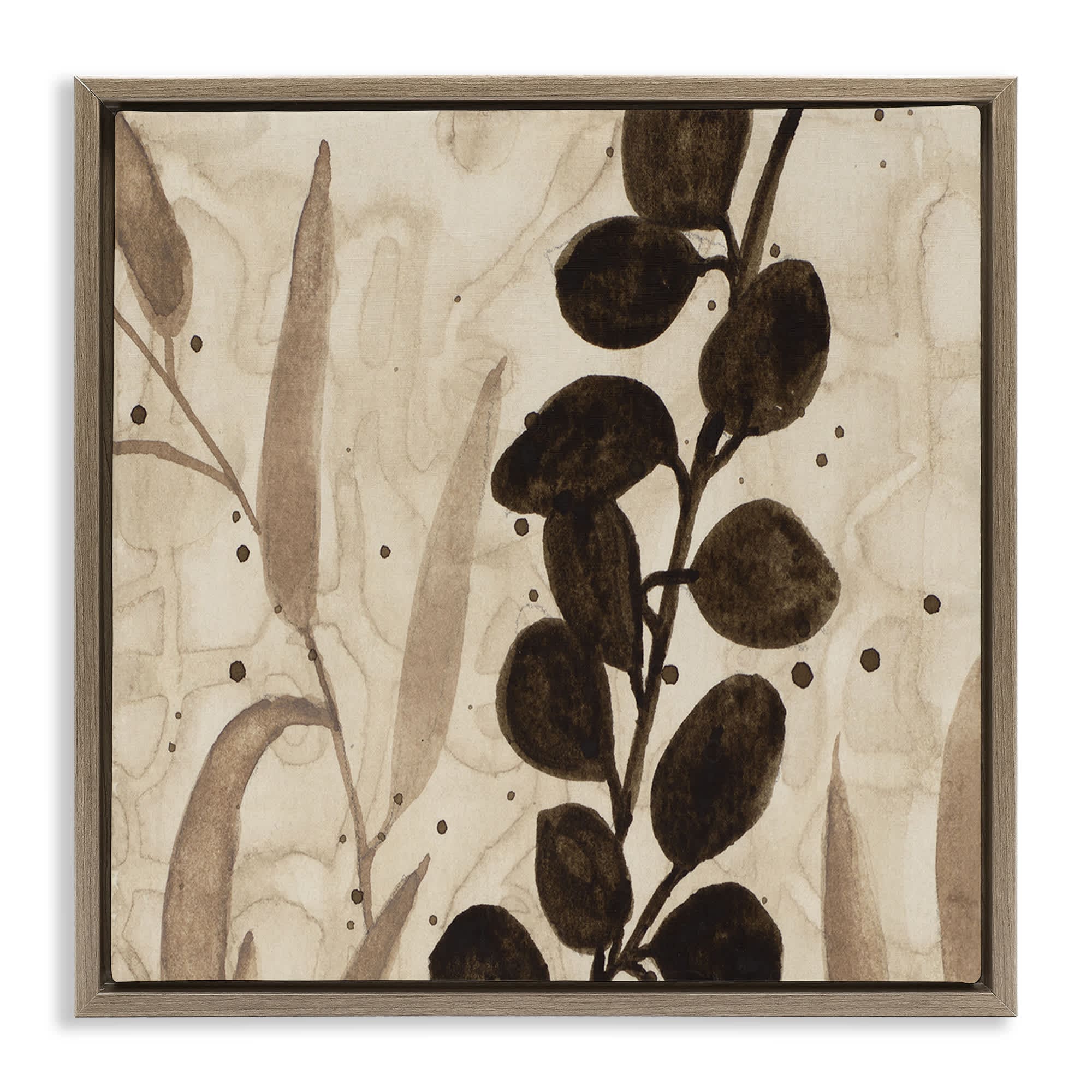 Stupell Industries BT-267-FFE-24X24 Asymmetrical Natural Leaves Floating Frame design by Krinlox