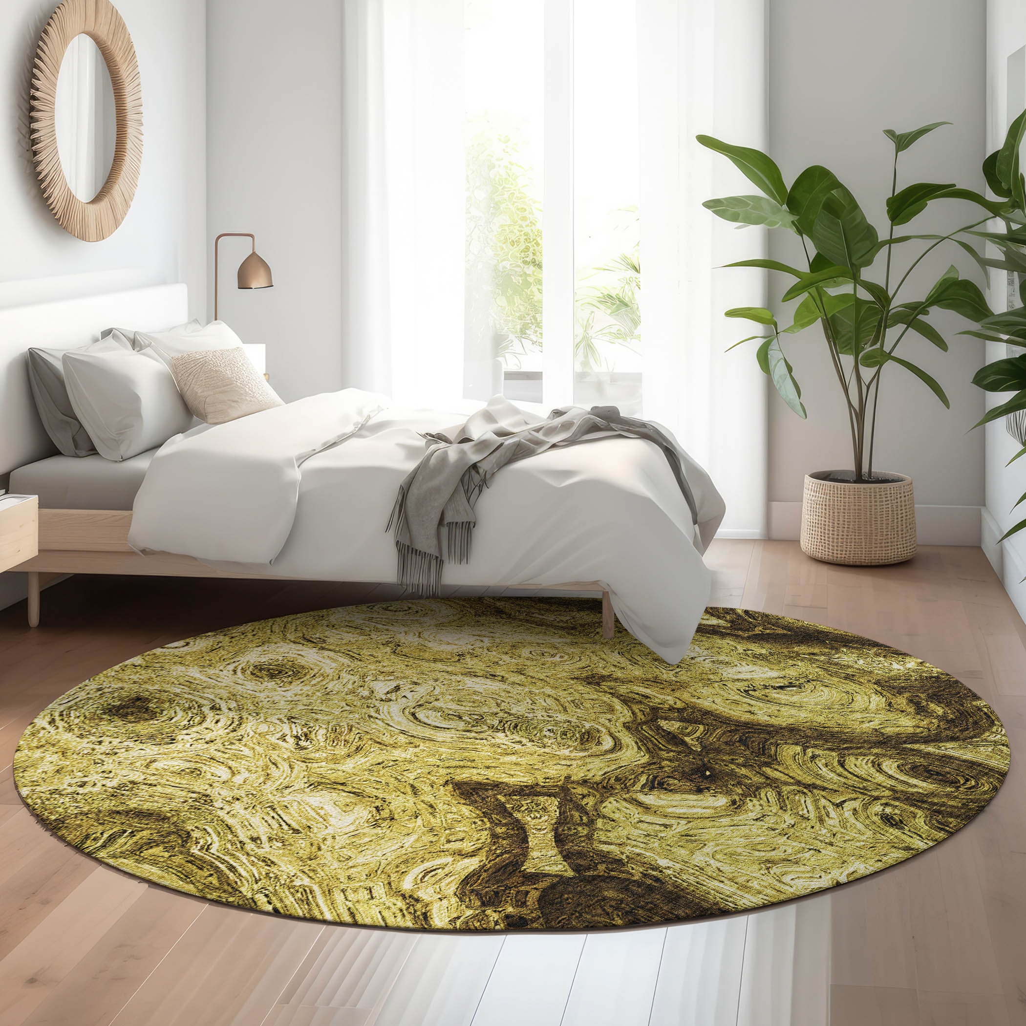 Addison Rugs AMF579GO8RO Mayfield AMF579GO 8 x 8 (ft) Loomed Polyester Gold Round Indoor Geometric Machine washable Area rug