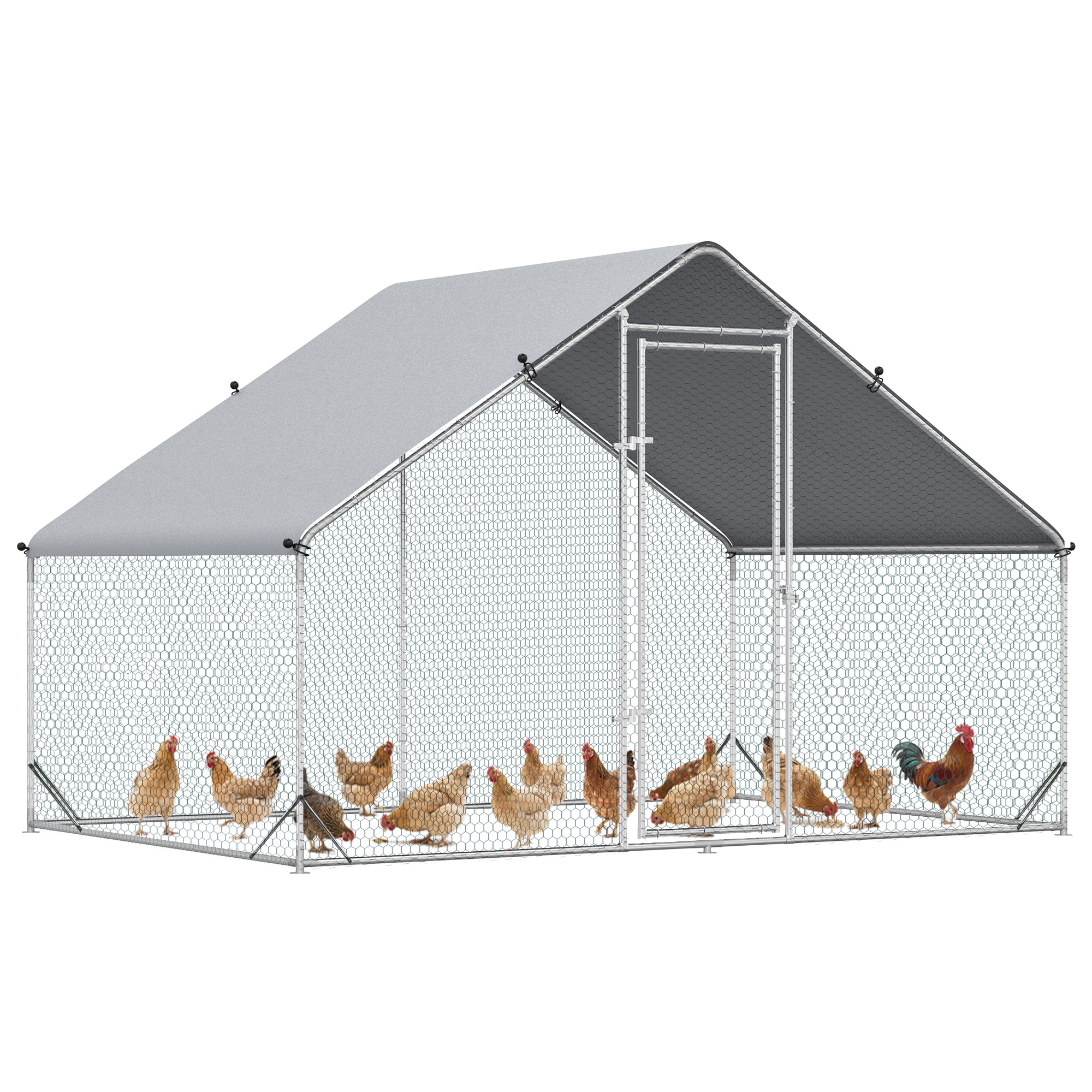 PawHut D51-277 Metal Chicken Coop 9.8x6.6x6.6 Walk In Cover​