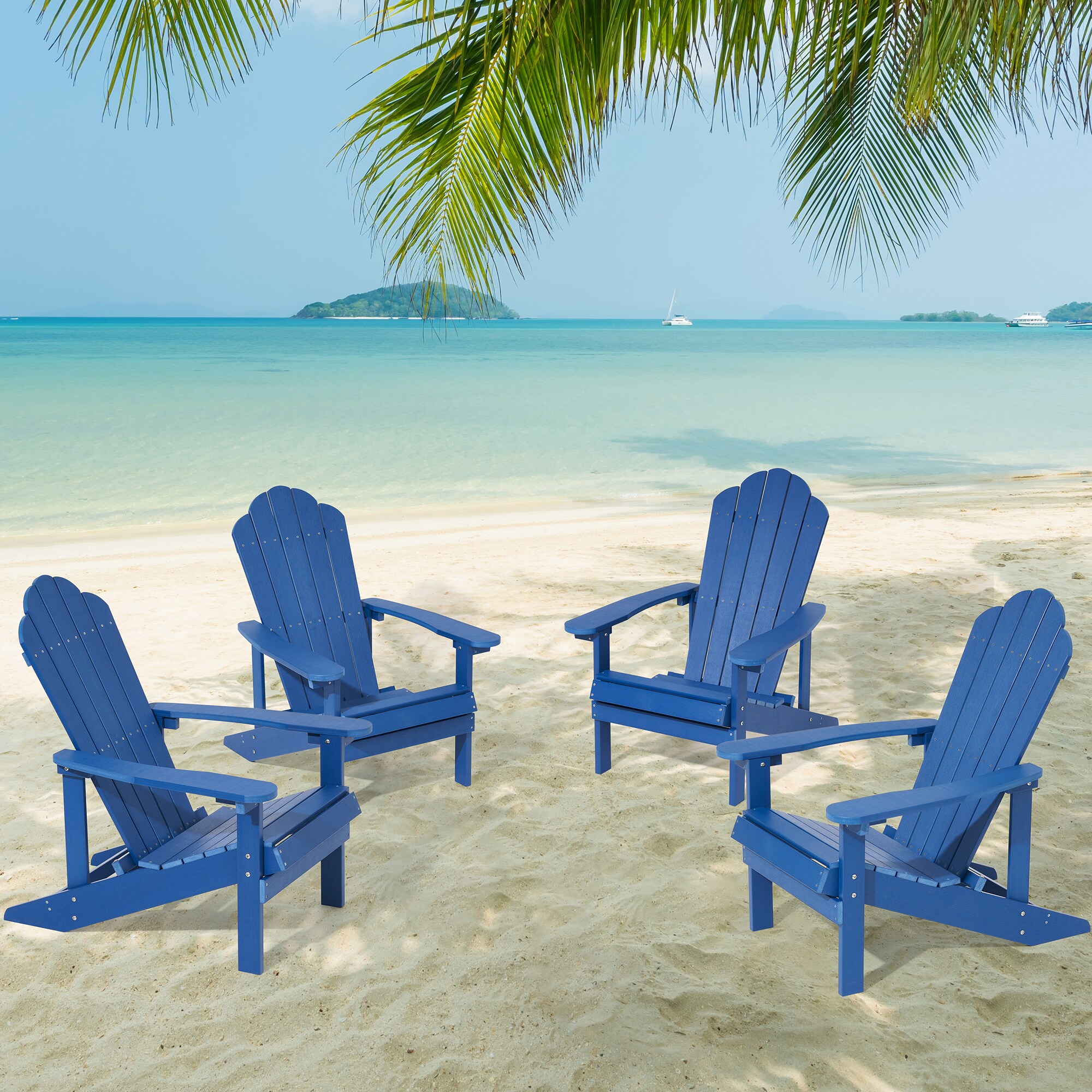 Sonkuki SD-AD-33NY-4 Patio Chair Set of 4 Navy Plastic Frame Stationary Adirondack Chair with Solid Seat