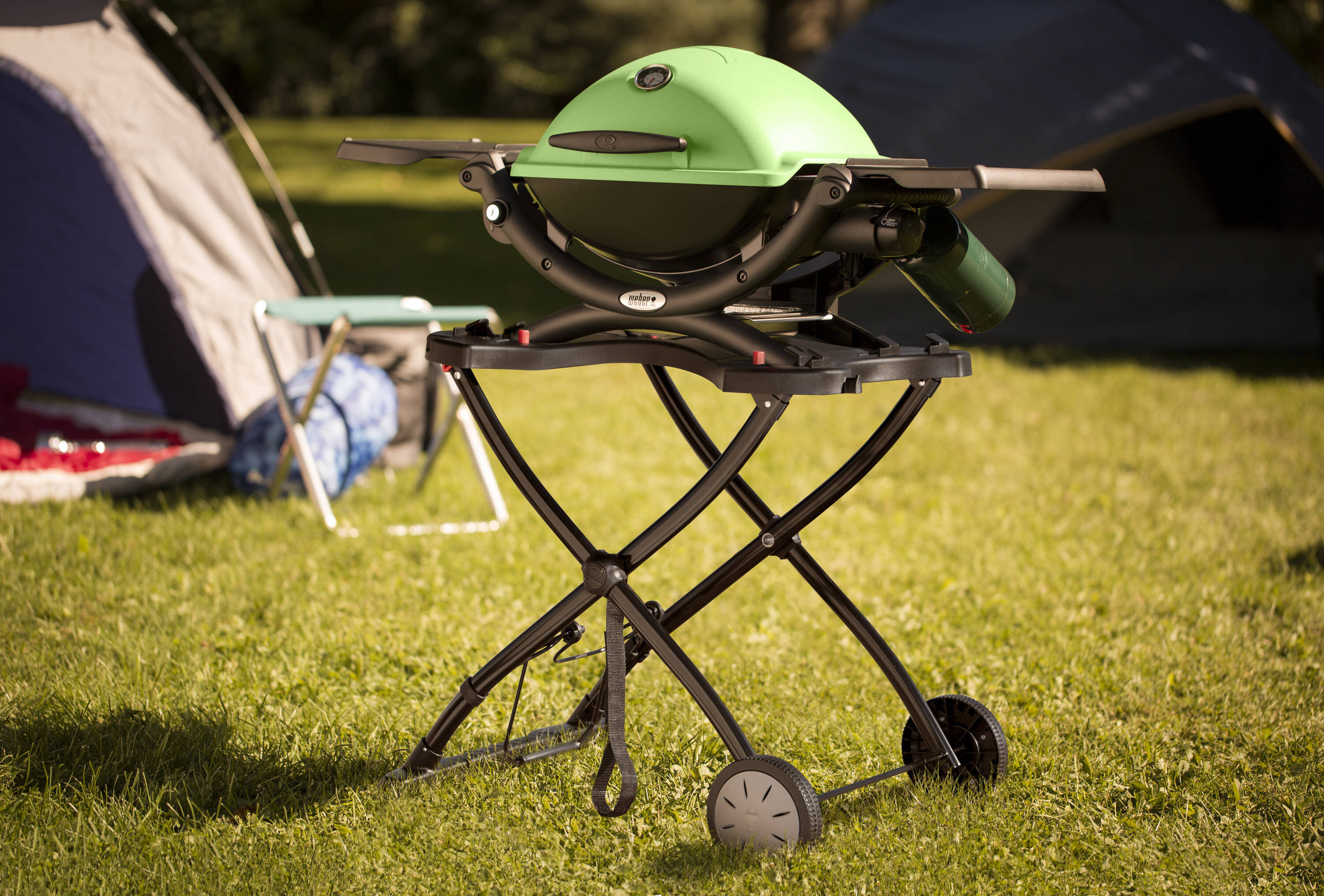 Weber Q 1200 189-Sq in Green Portable Liquid Propane Grill in the ...