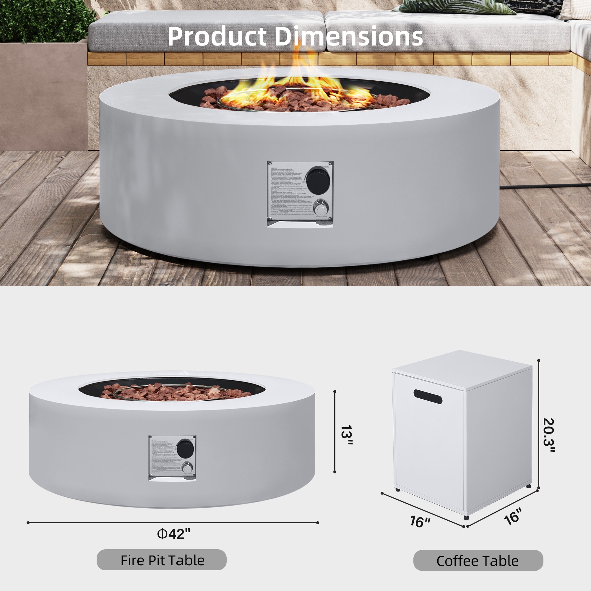UPHA PL-42TPYX-WH-K Outdoor-Gas-Firepits - View #3