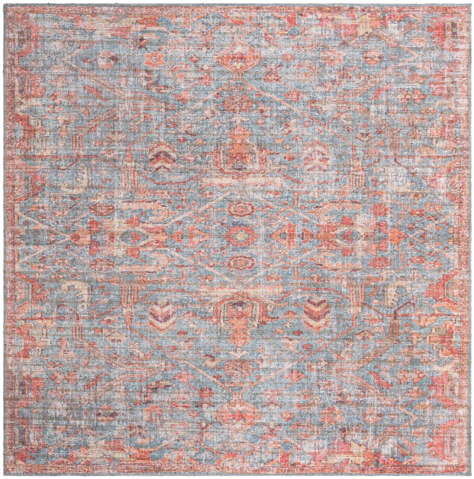 Antique Blue Square Washable Synthetic Area Rug