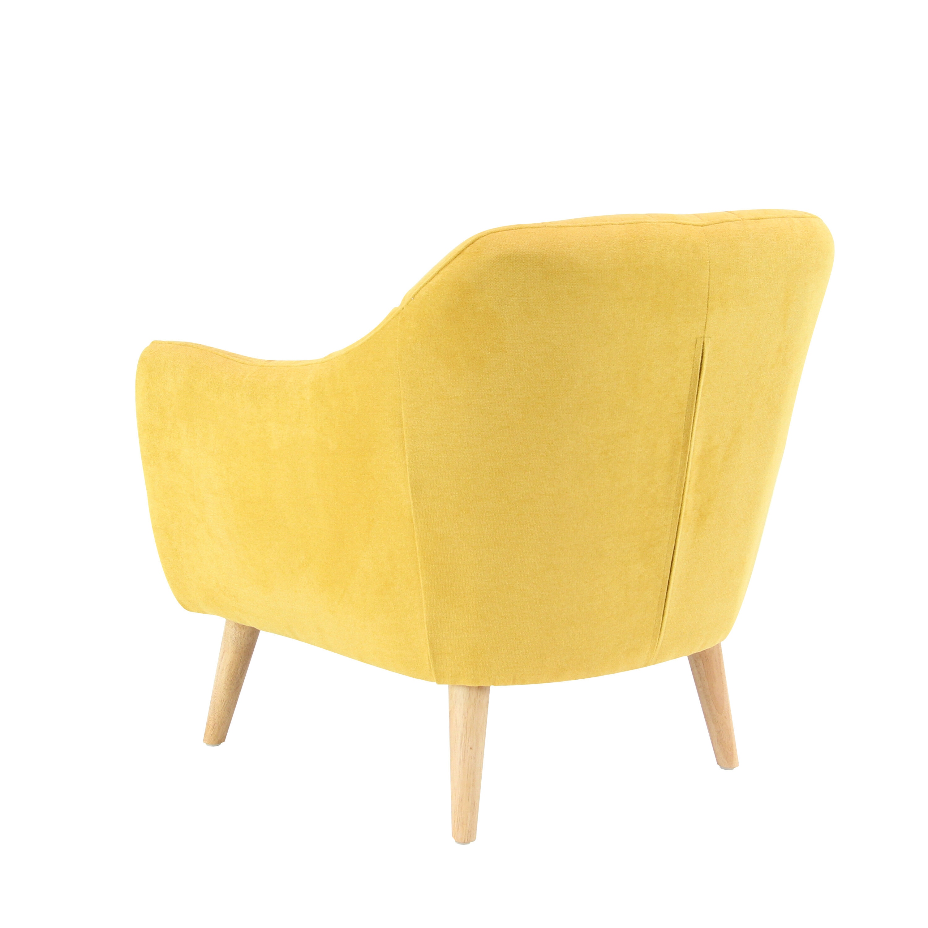 Yellow Velvet Barrel Accent Chair with Wood Legs
