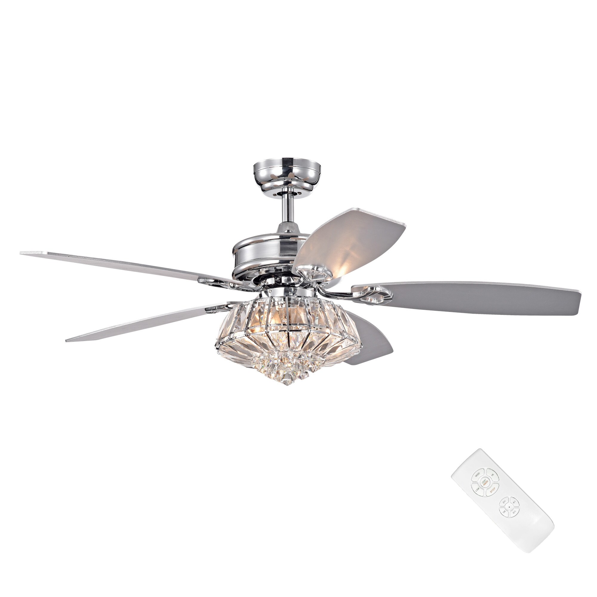 Edvivi FFG771CH Cynthia 48-in Color-Changing Chrome with Silver / Maple White Blades Ceiling Fan With Light - Remote Included ( 5 -Blade )