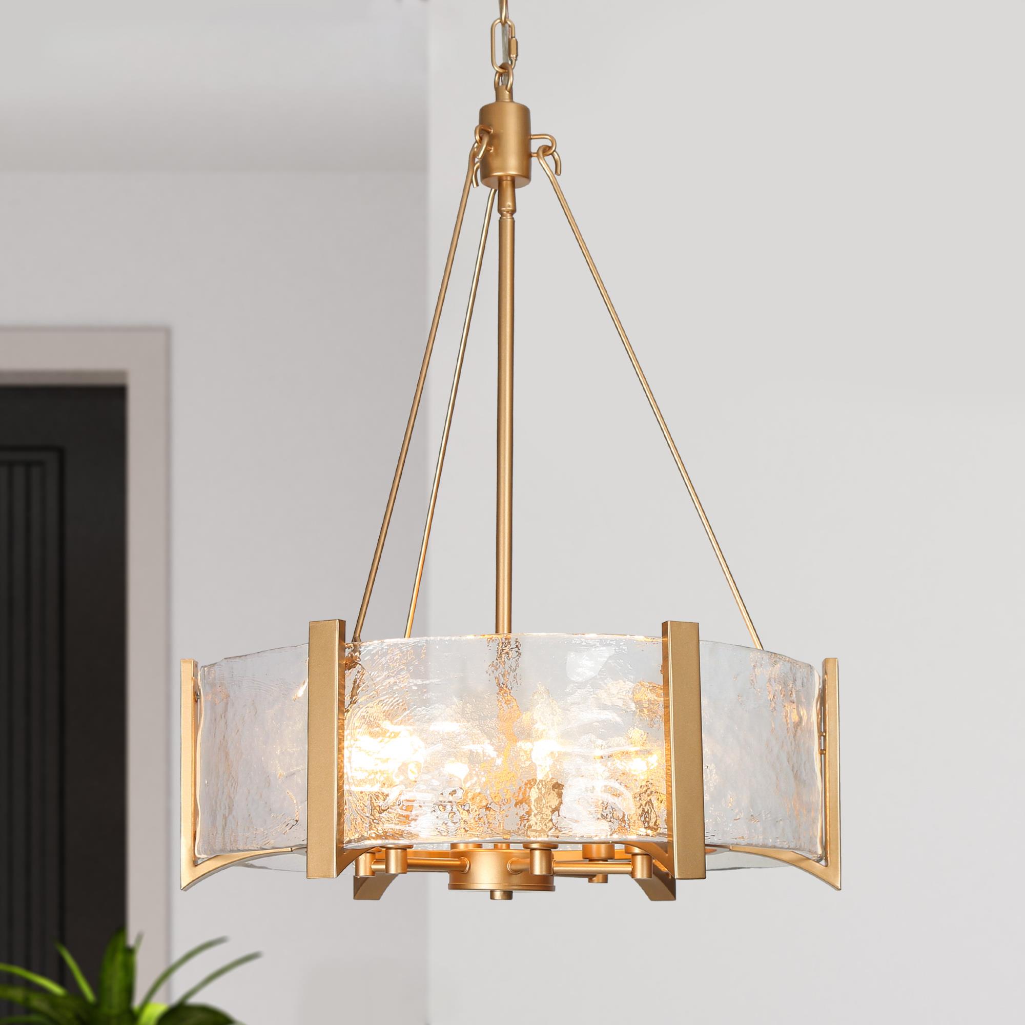 Zevni Zulema 4-Light 19.5-in Gold Art Glass Drum Pendant Light Modern/Contemporary LED Dry Rated Chandelier | L3V7JV3UW4841S98