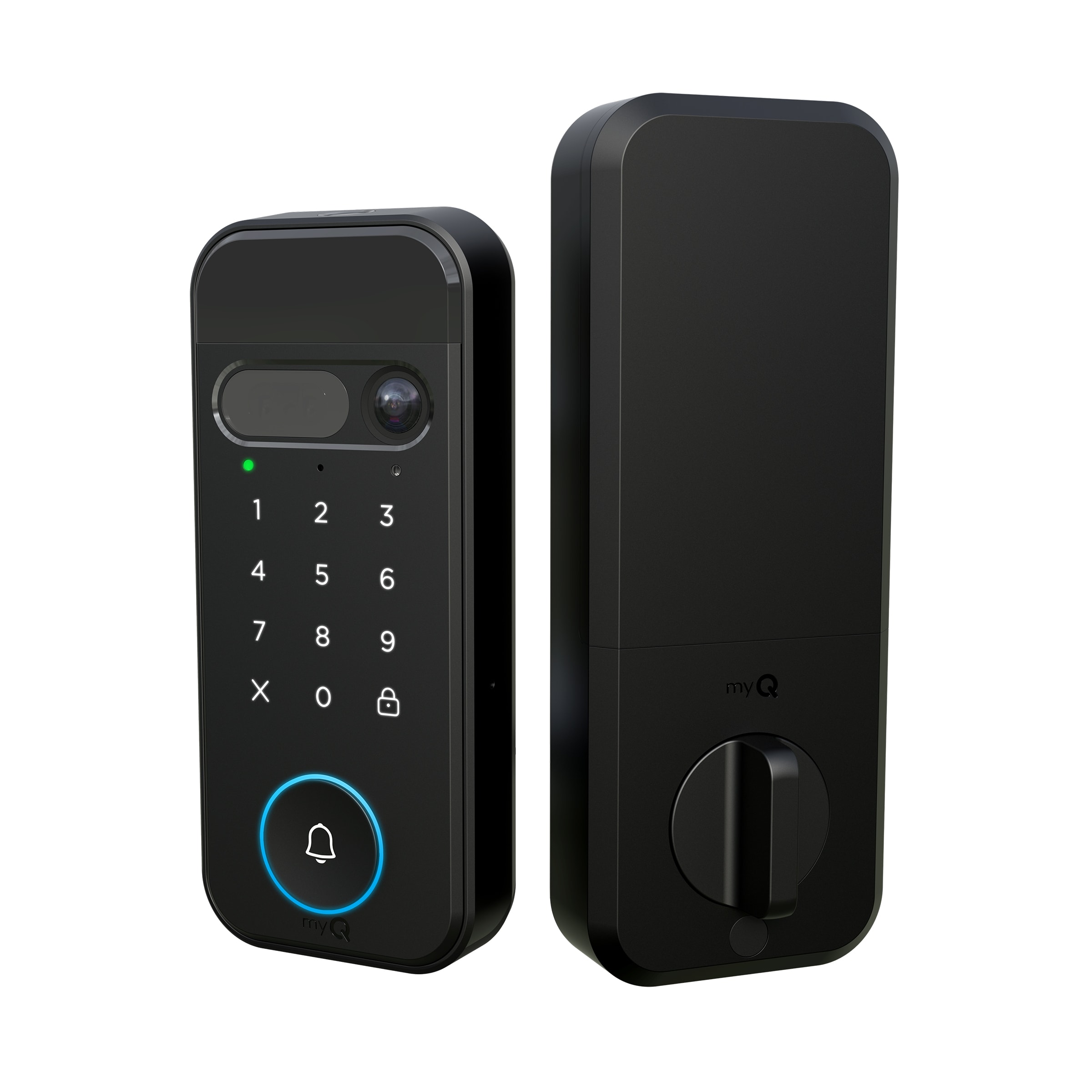 Representative product-family photo: Chamberlain myQ Video Black Smart Wi-Fi and Bluetooth Touchscreen Keypad Electronic Deadbolt Lock. Pictured option and availability are unverified.