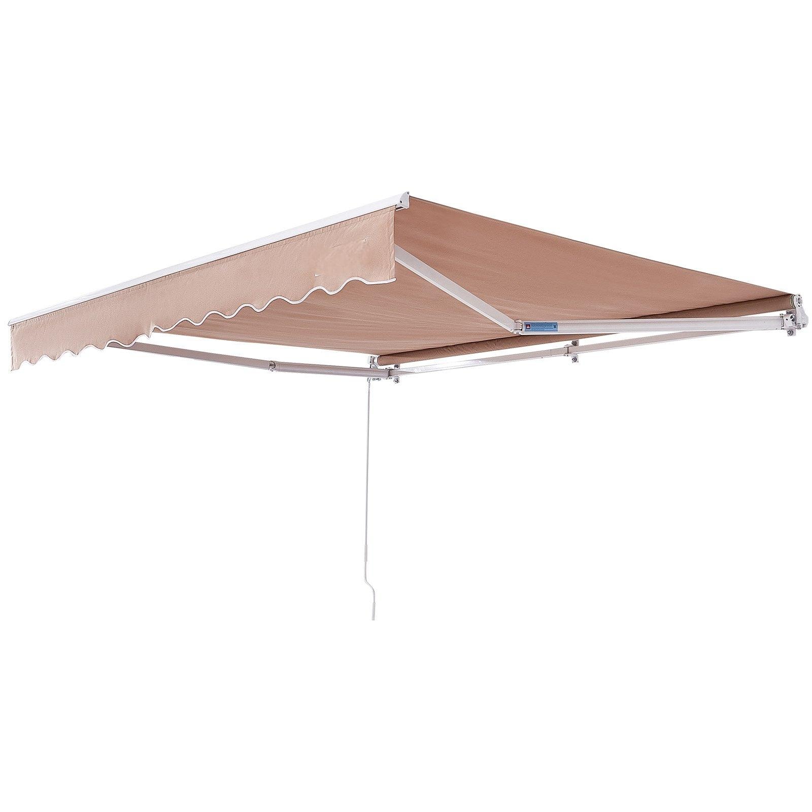 Mecale Manual Retractable Patio Awning 12 x 10 ft Water Resistant Polyester Crank Handle #VOL-33NY3J