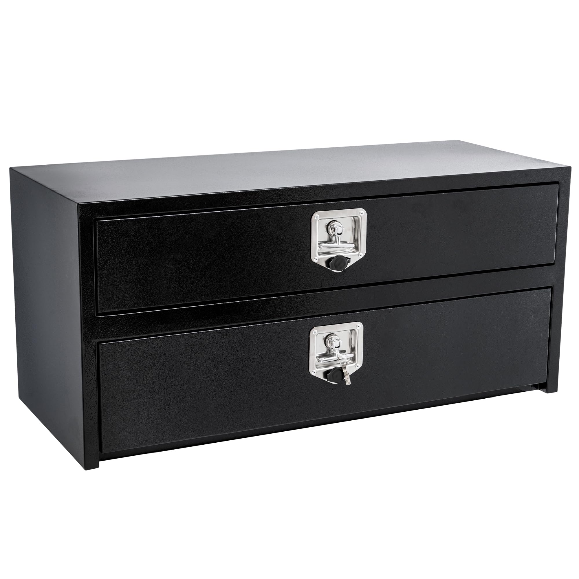 IdealHouse 48 inch Black Steel Truck Tool Box w/Drawer Two tier Organizer Design for Truck Bed Tools Secure with Lock and Keys Waterproof Underbody toolbox for Pickup Truck Bed RV Trailer 48 x 18 x 20 inch