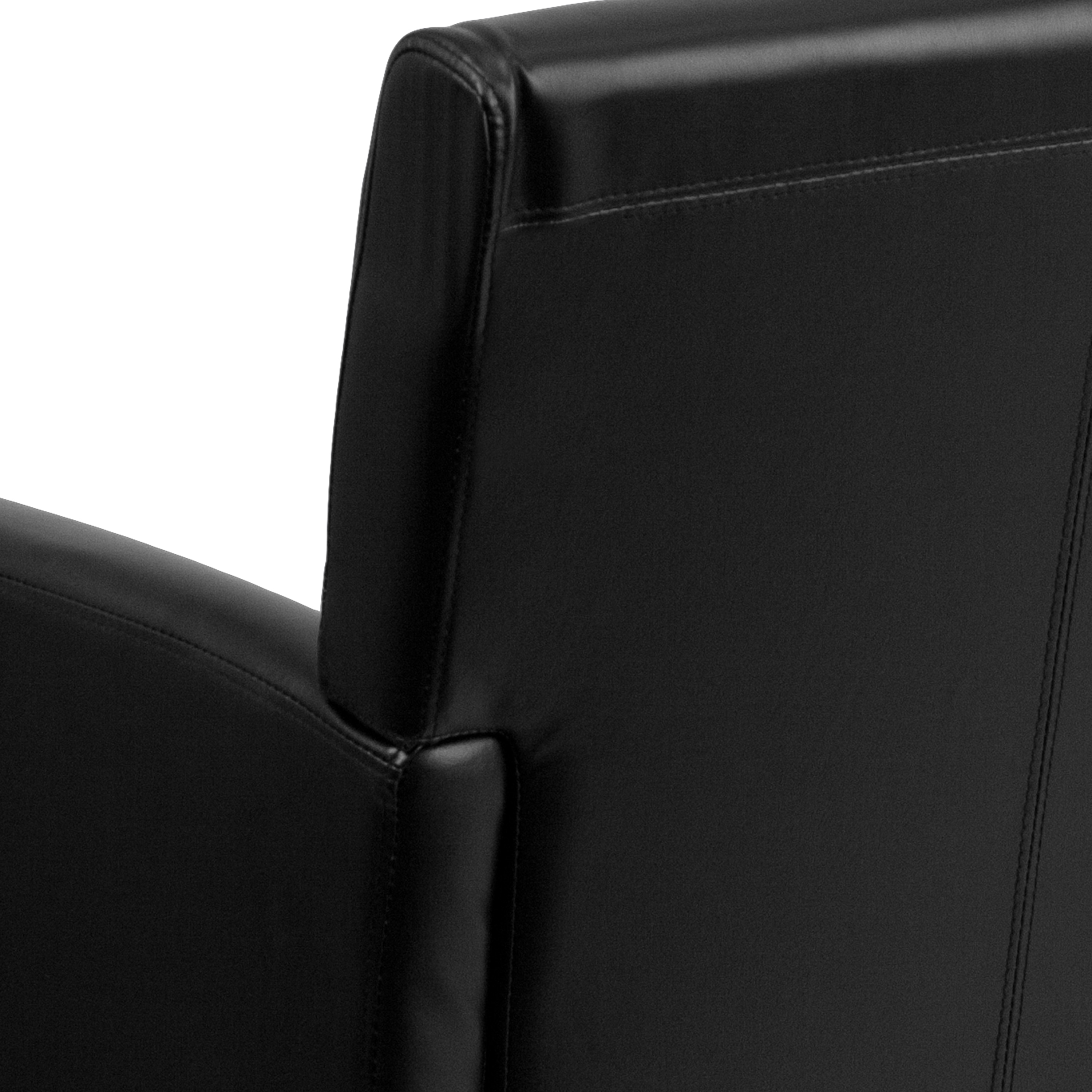 Black Leather High Back Executive Armchair with Mahogany Wood Legs