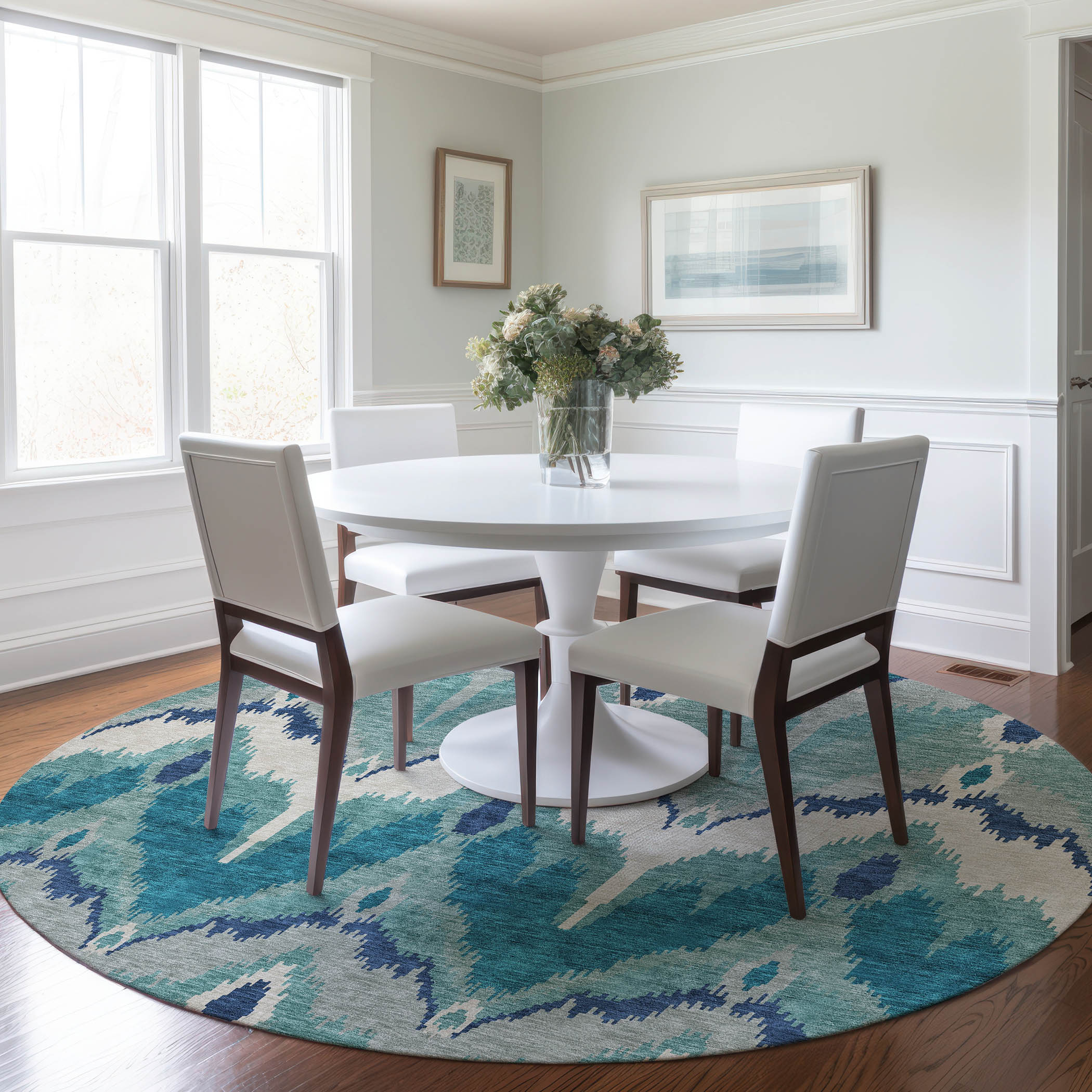 Addison Rugs ACN743TE8RO Chantille ACN743TE 8 x 8 (ft) Polyester Teal Round Indoor/Outdoor Geometric Machine washable Area rug