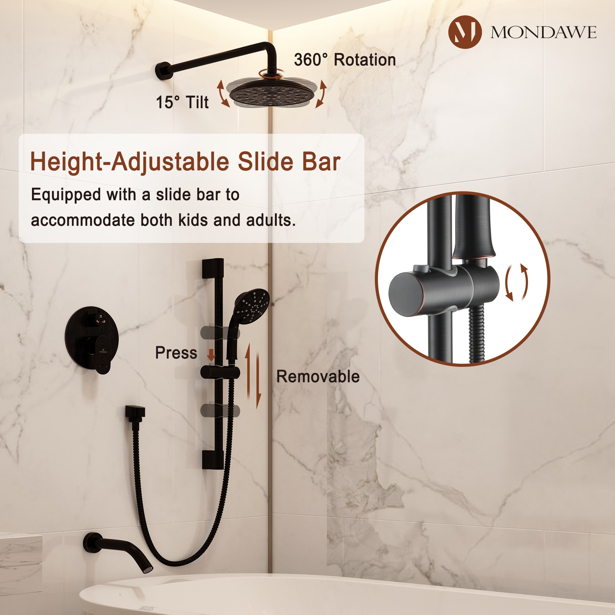 Mondawe MD-A3815-ORB3 Showerhead-Bar-Panels - View #13