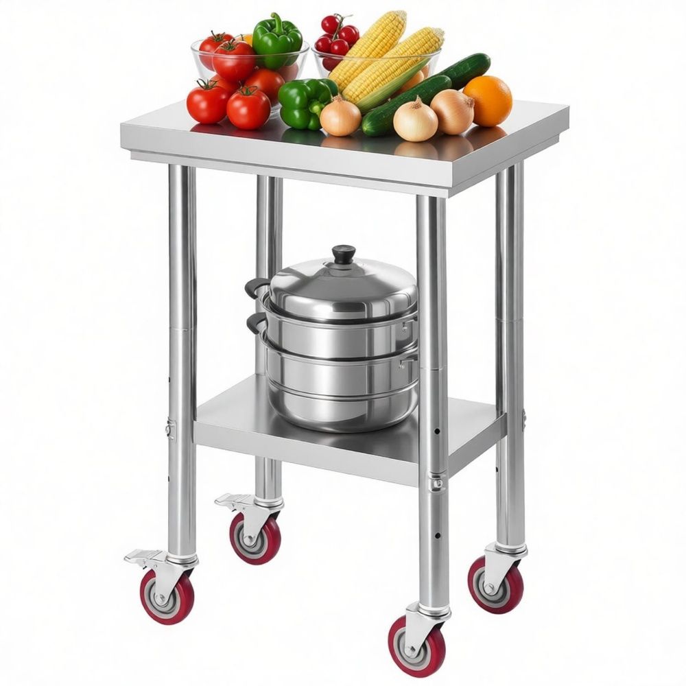 JUSHUA Sleek 1 X Metal Work Table with Adjustable Height and Shelf for ...