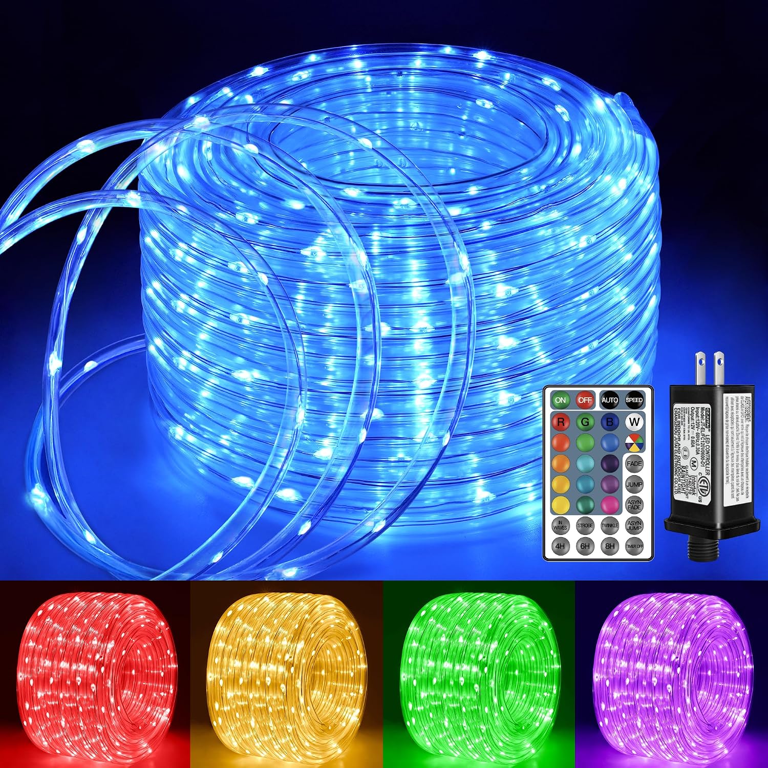 Segrass 33 ft 100 LED Color Changing Rope Lights Outdoor Waterproof with Remote 18 Colors 8 Modes Timer Indoor Outdoor String Lights for Patio Porch Garden Party Holiday Decorations