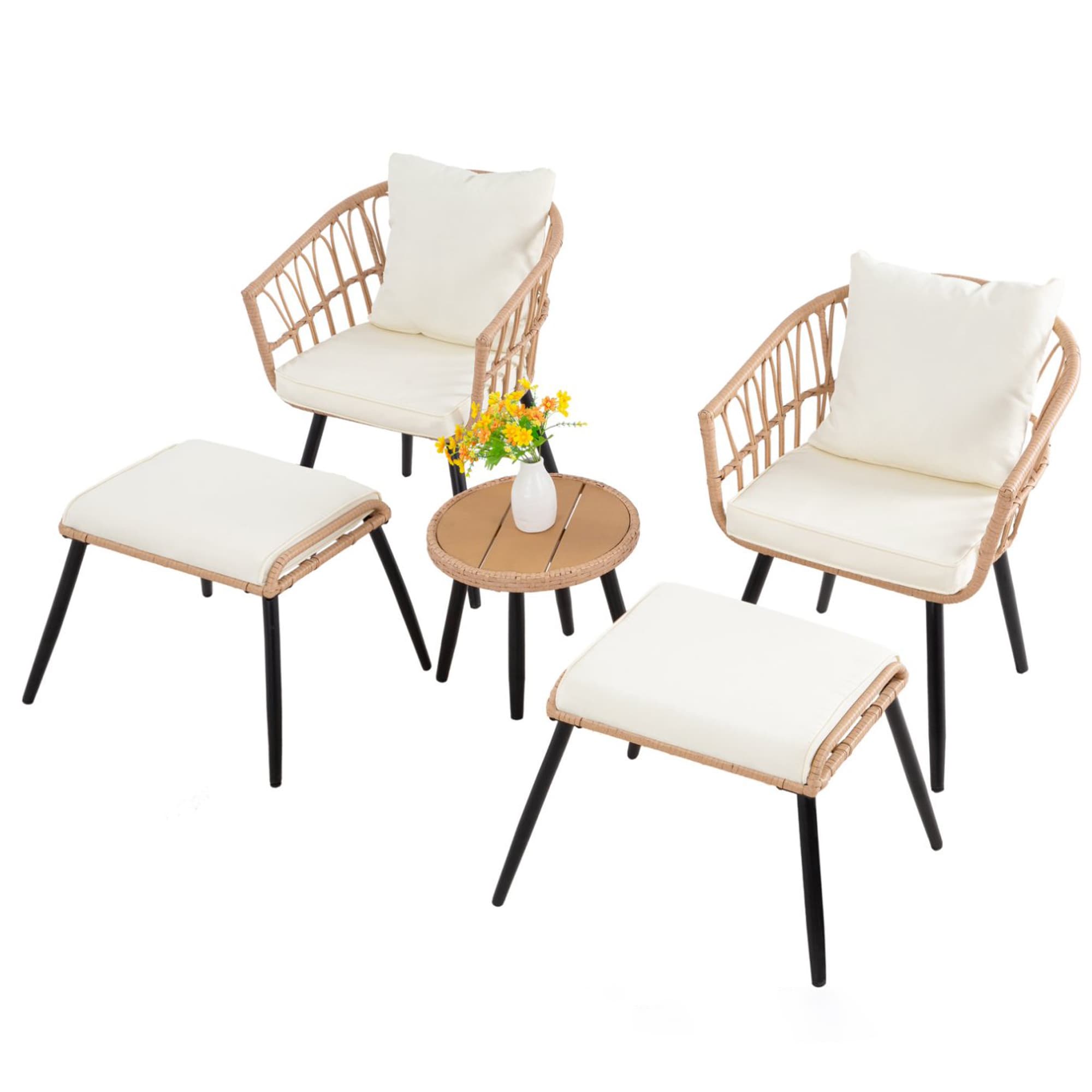 EarlGrove DJ-MZ243104 5 -Piece Wicker Patio Conversation Set with Off-white Cushions