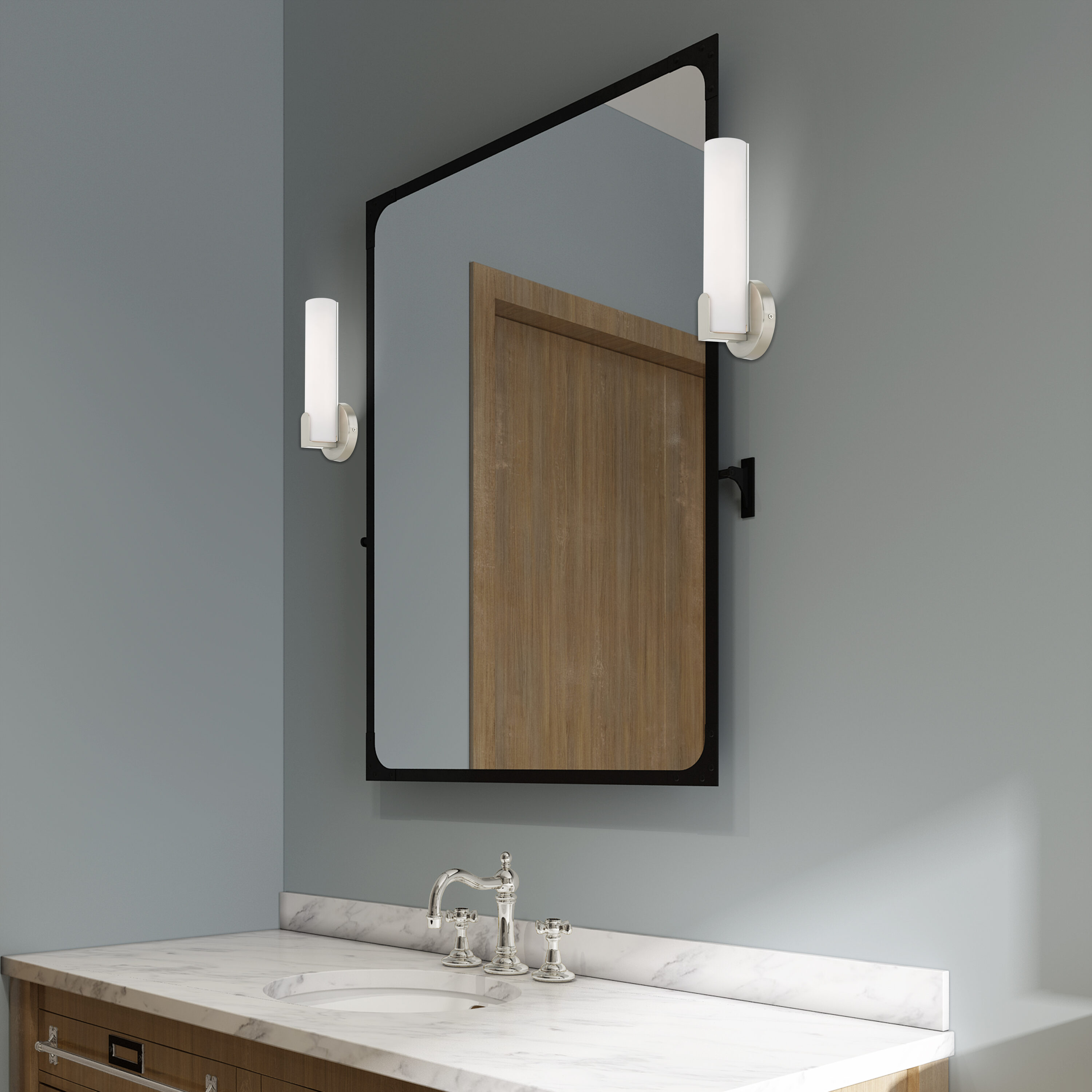 Lund 10W LED Brushed Nickel Wall Sconce with Satin White Shade