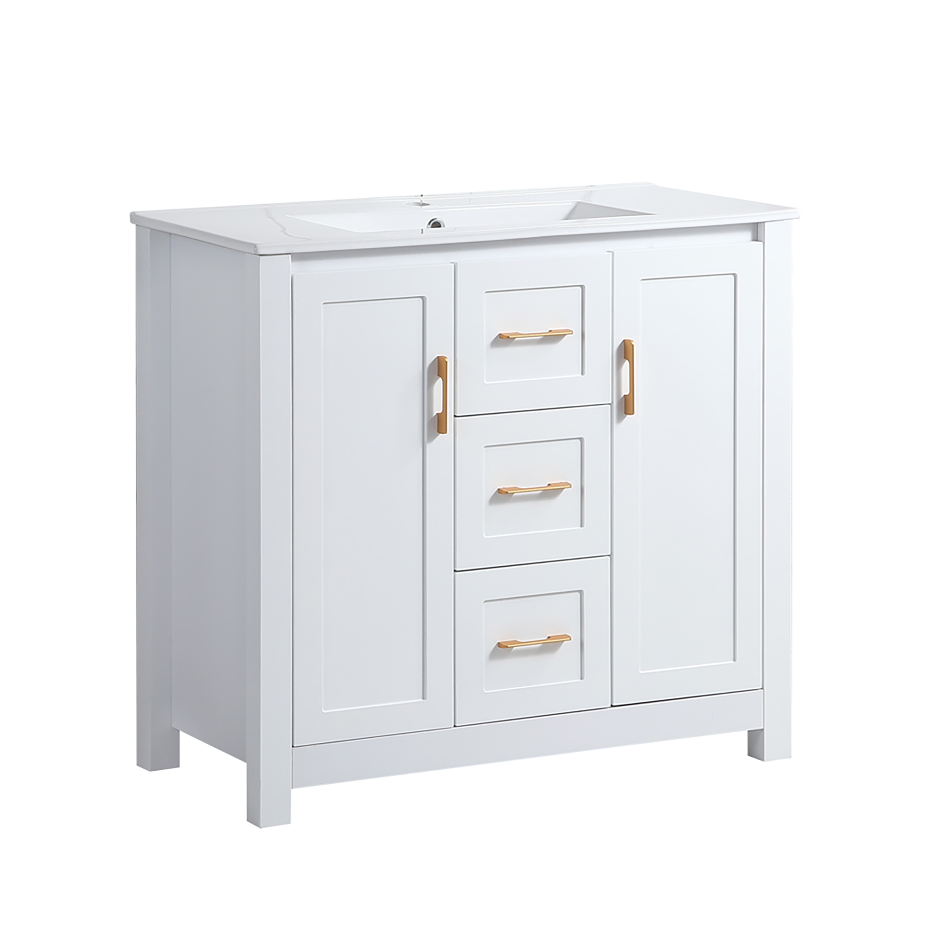 CASAINC CA-W3133-00006 36-in White Single Sink Bathroom Vanity with White Ceramic Top