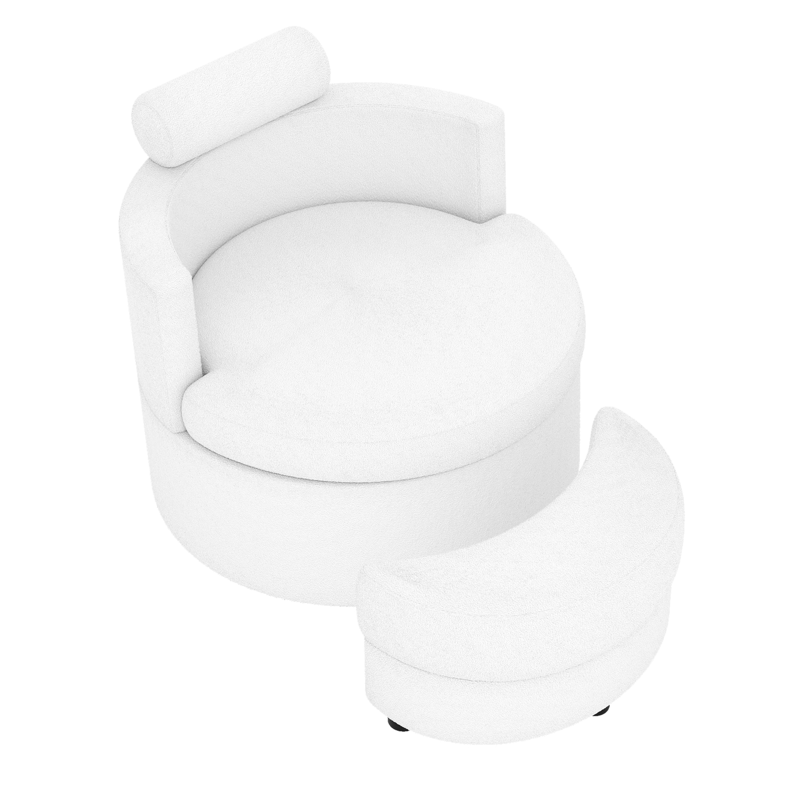 SUGIFT 360-Degree Swivel Accent Chair with Half Moon Storage Ottoman 440-lb Teddy Fleece 35.5-in White