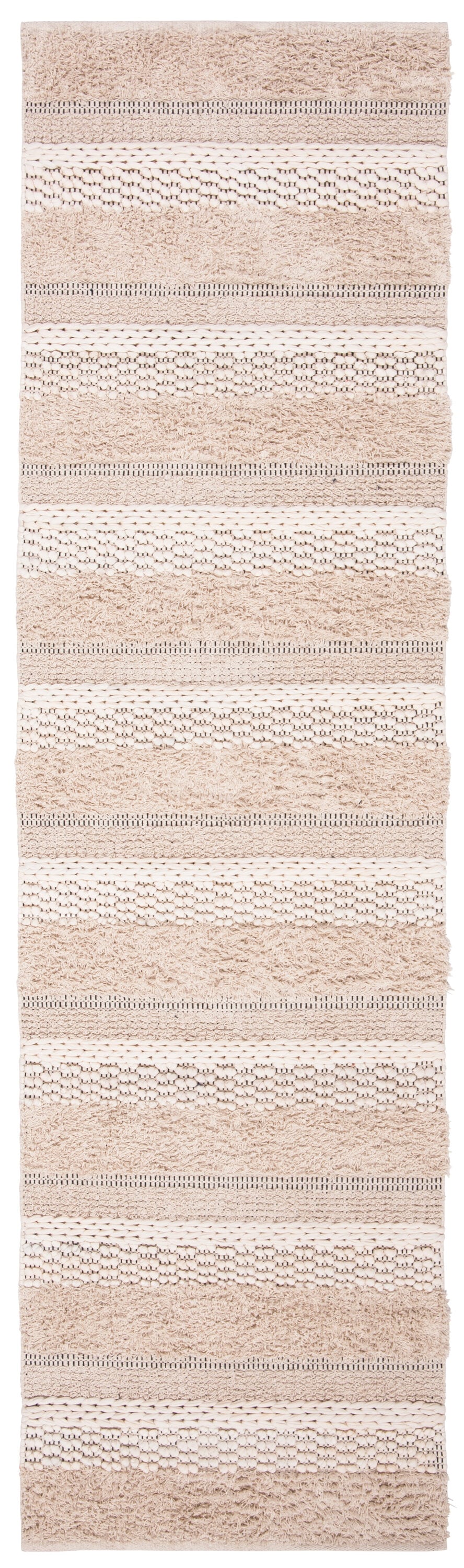 Ivory and Beige Striped Wool Cotton Runner Rug