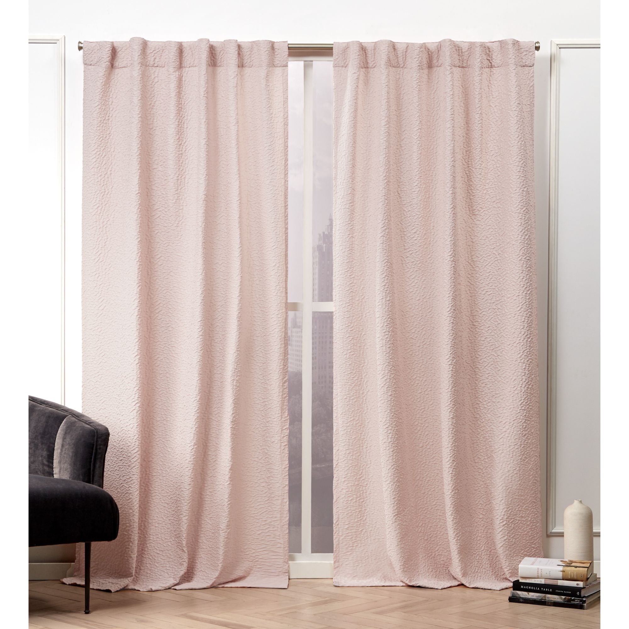Nicole Miller EN7024-04 2-96H 96-Inches Blush Abstract Light filtering Back tab Curtain panel pair