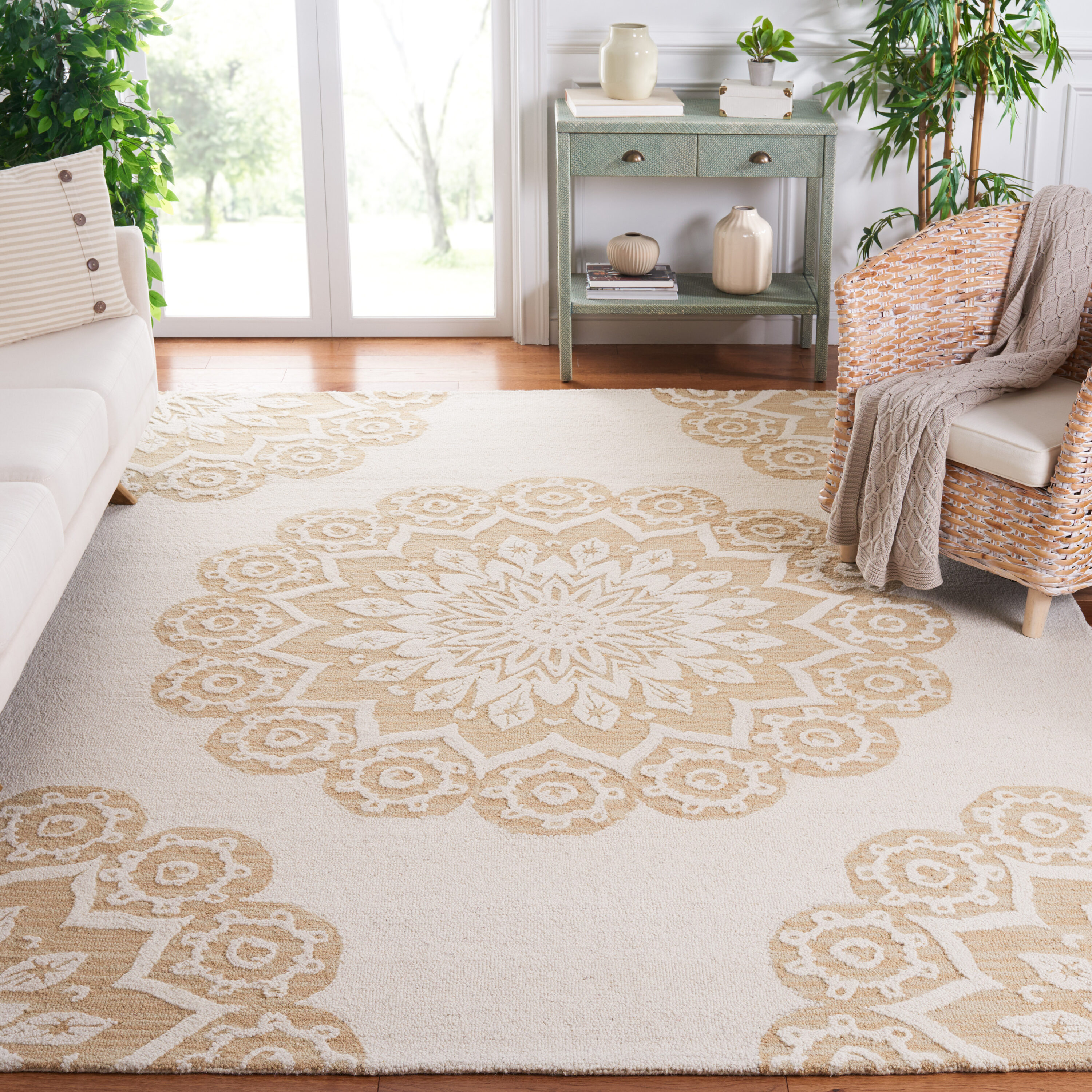 Blossom 10 x 14 (ft) Tufted Wool Ivory/Beige Rectangular Indoor Floral/Botanical Mid-Century Modern Professionally Clean Only Area rug