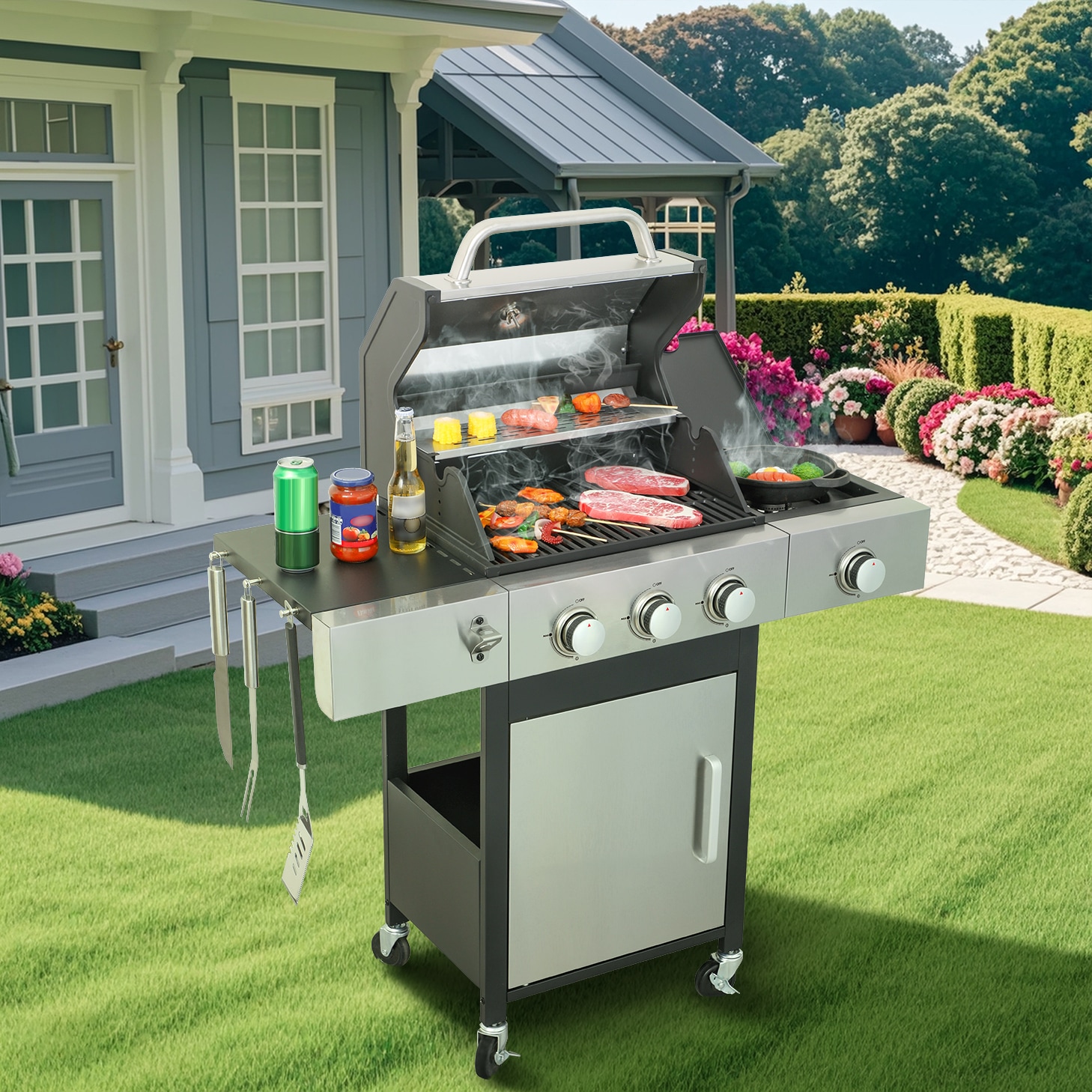 Xspracer ML-BG8382 Black and White 3 -Burner Liquid Propane Gas Grill