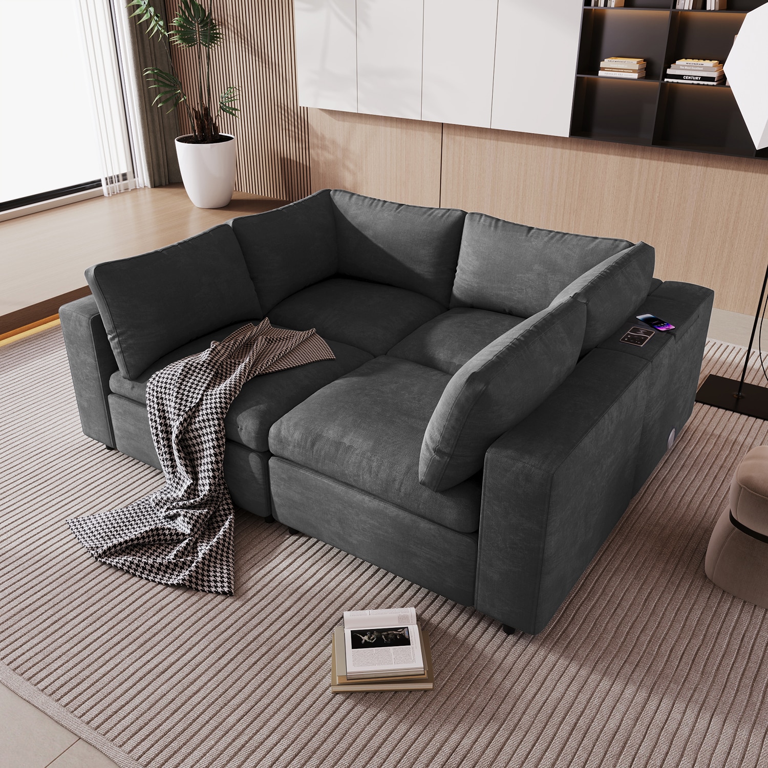 GZMR GZ-W247S00366 4-Seater Upholstered Modular Sofa 105.9-in Modern Gray 4 -seater Sofa