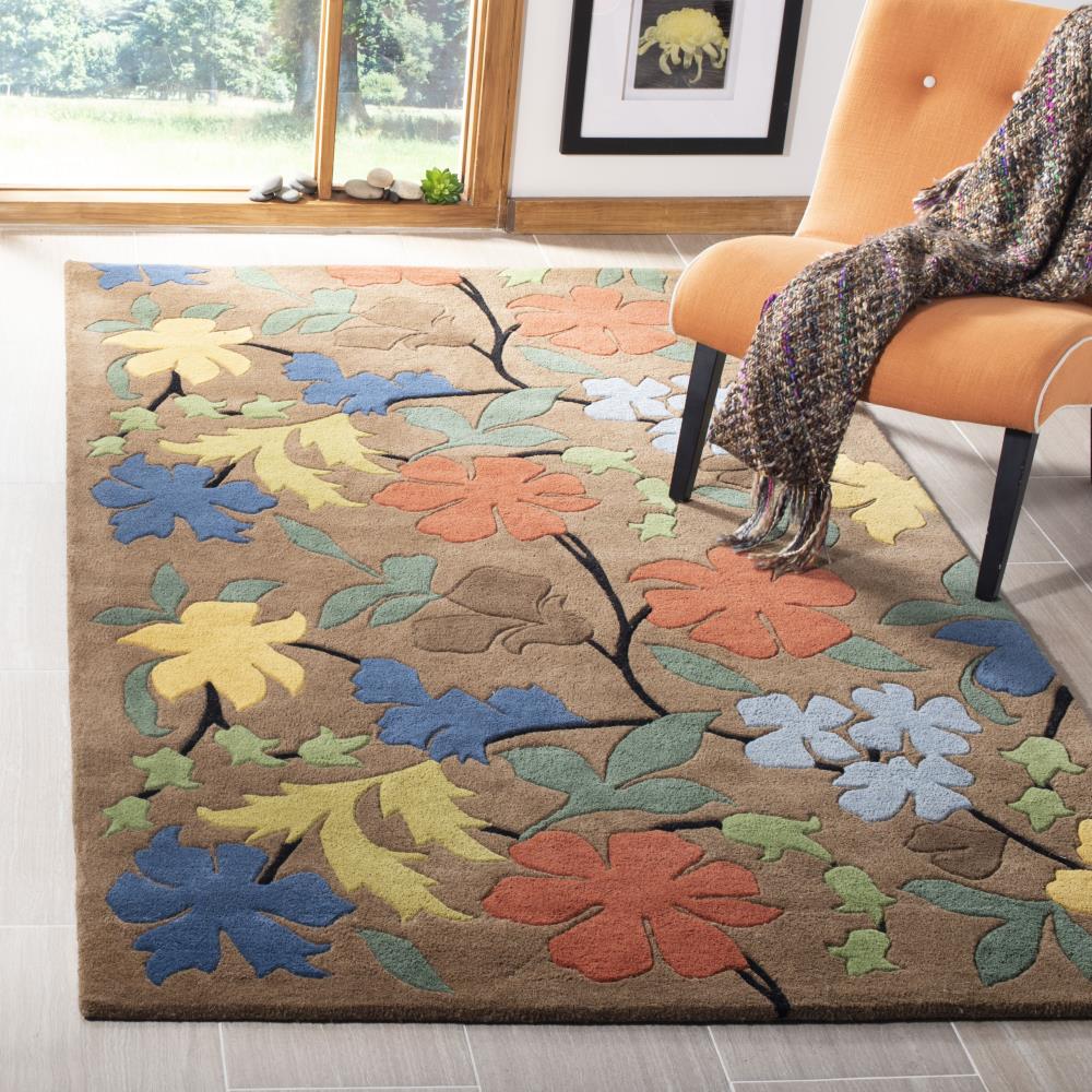 Handmade Blue Floral Tufted Wool Area Rug, 5' x 8'
