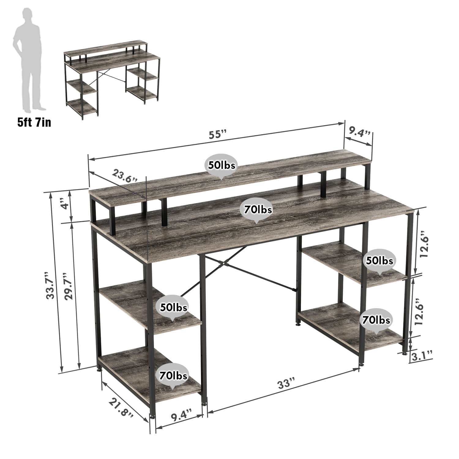 Bestier LOW-D074G-GRY desks - View #3