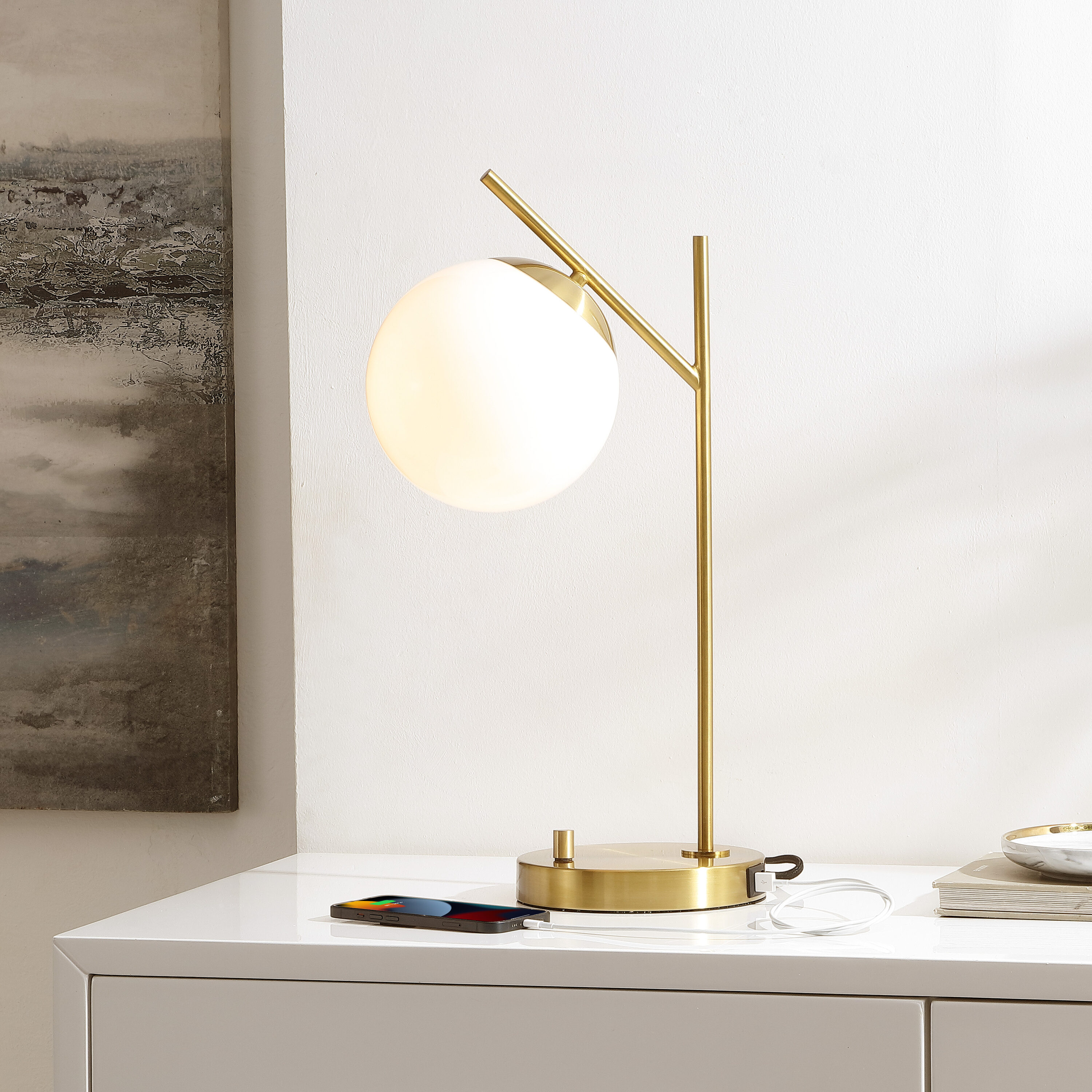 Safavieh TBL4465A-U Table Lamps 20.5-in Gold LED Incandescent Rotary socket Table Lamp with Glass Shade
