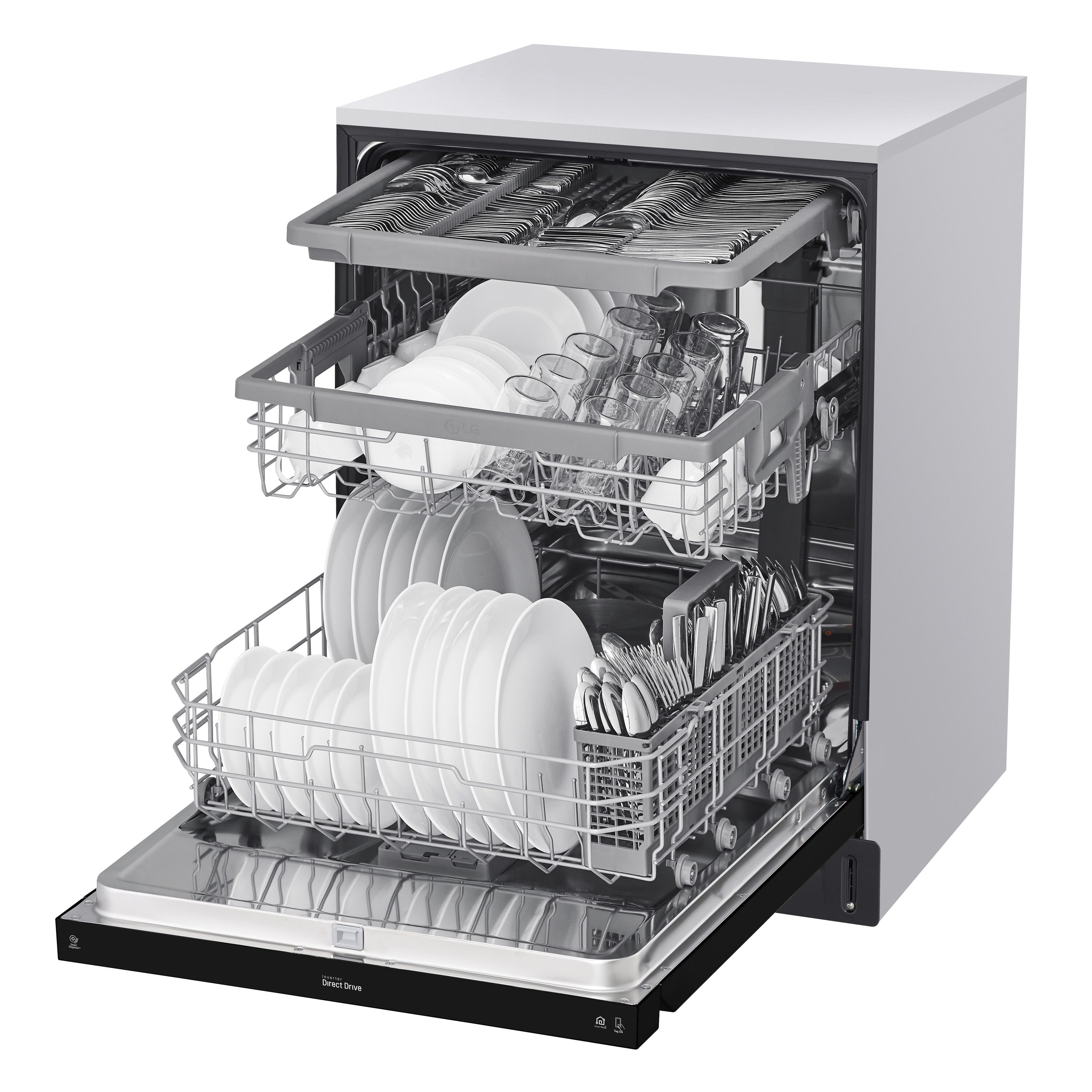 LG 24 Built-In Bar Handle Dishwasher with 3rd Rack in Print Proof Black  Stainless Steel