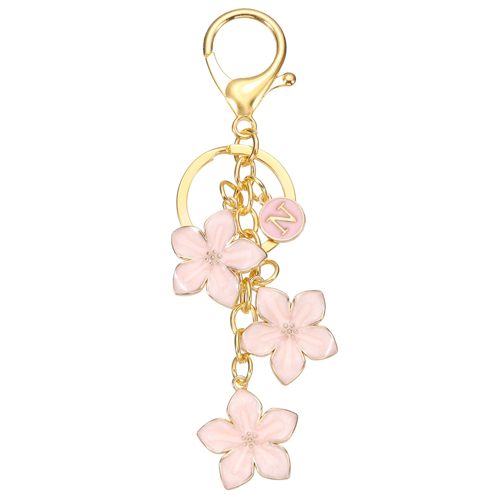 PATIKIL Initial Letter Flower Keychain Alphabet N Drip Oil Charm Cherry Blossom Keyring Keys Holder Bag Handbag Backpack Purse Accessories for Birthdays Valentine Christmas Pink