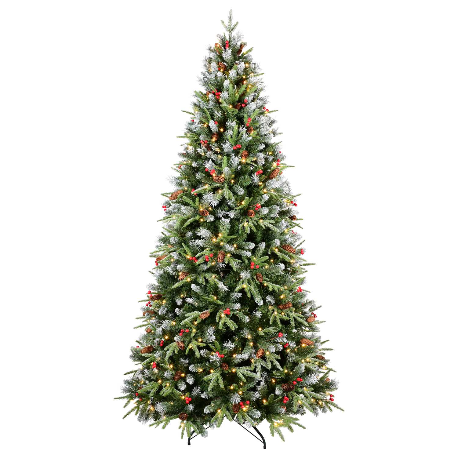 VERYKE  6FT Foldable Artificial Christmas Tree with Berries Pine Cones and LED Light