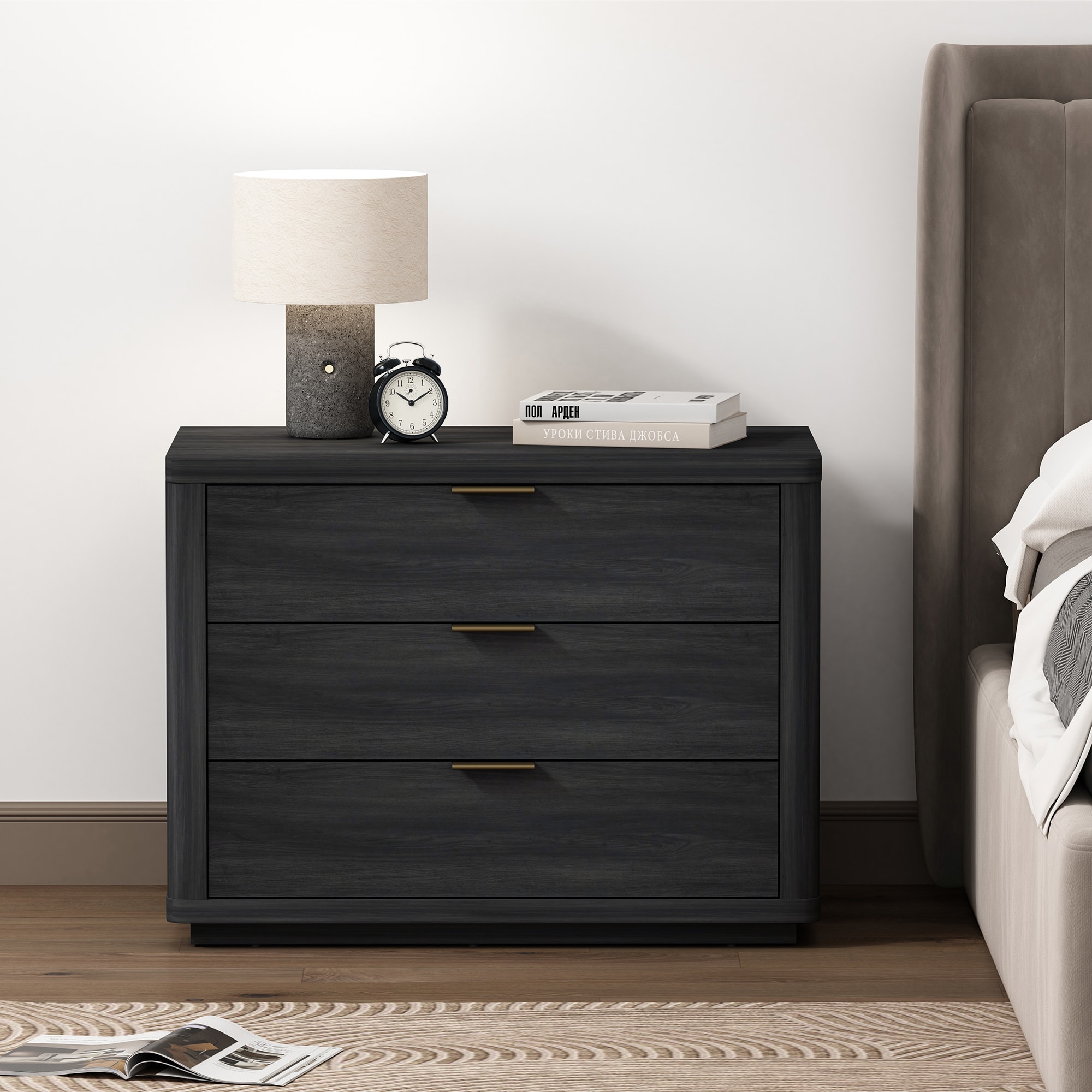 Manhattan Comfort NS014-CH Evelyn Charcoal Grey Nightstand